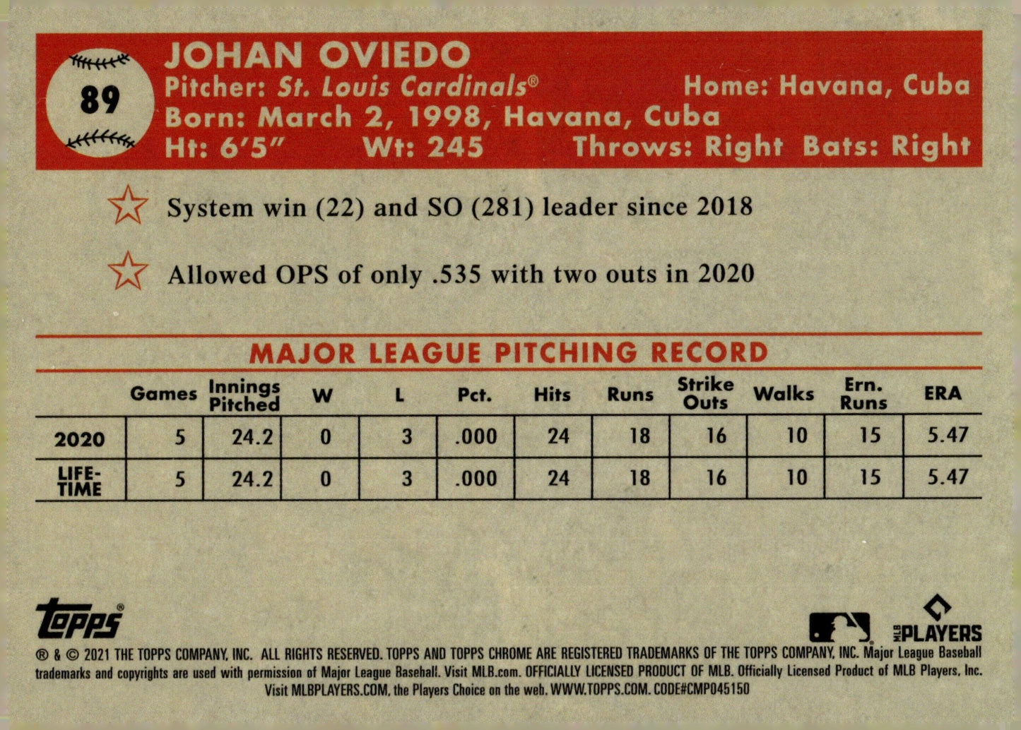 Johan Oviedo 2021 Topps Chrome Platinum RC 89 - Collector Store LLC