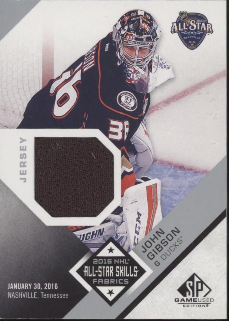 John Gibson 2016 - 17 Upper Deck SP Game - Used All Star Skills Fabrics Swatch ASGI - Collector Store LLC