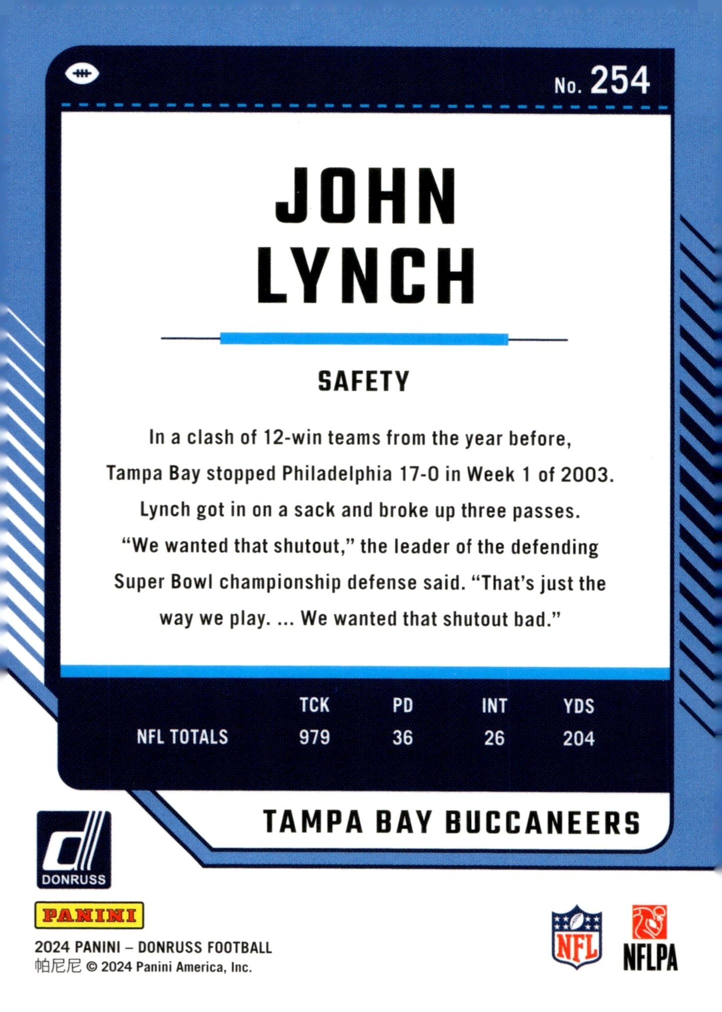 John Lynch 2024 Panini Donruss Press Proof Purple #254 - Collector Store LLC