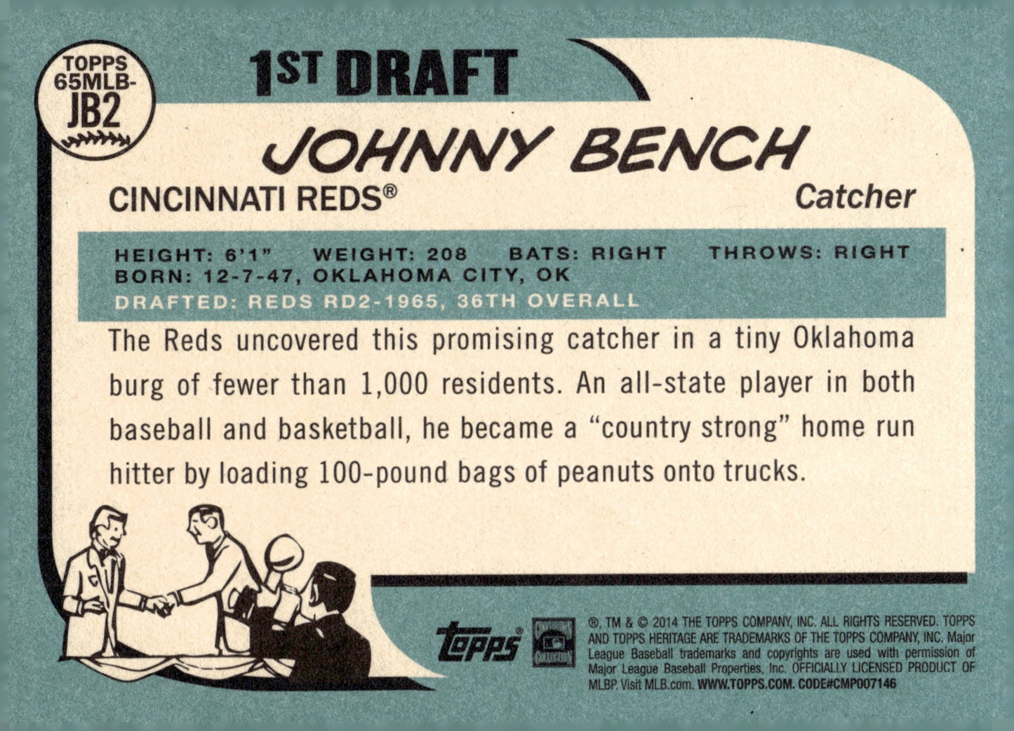 Johnny Bench 2014 Topps Heritage 1st Draft 65MLB - JB2 - Collector Store LLC