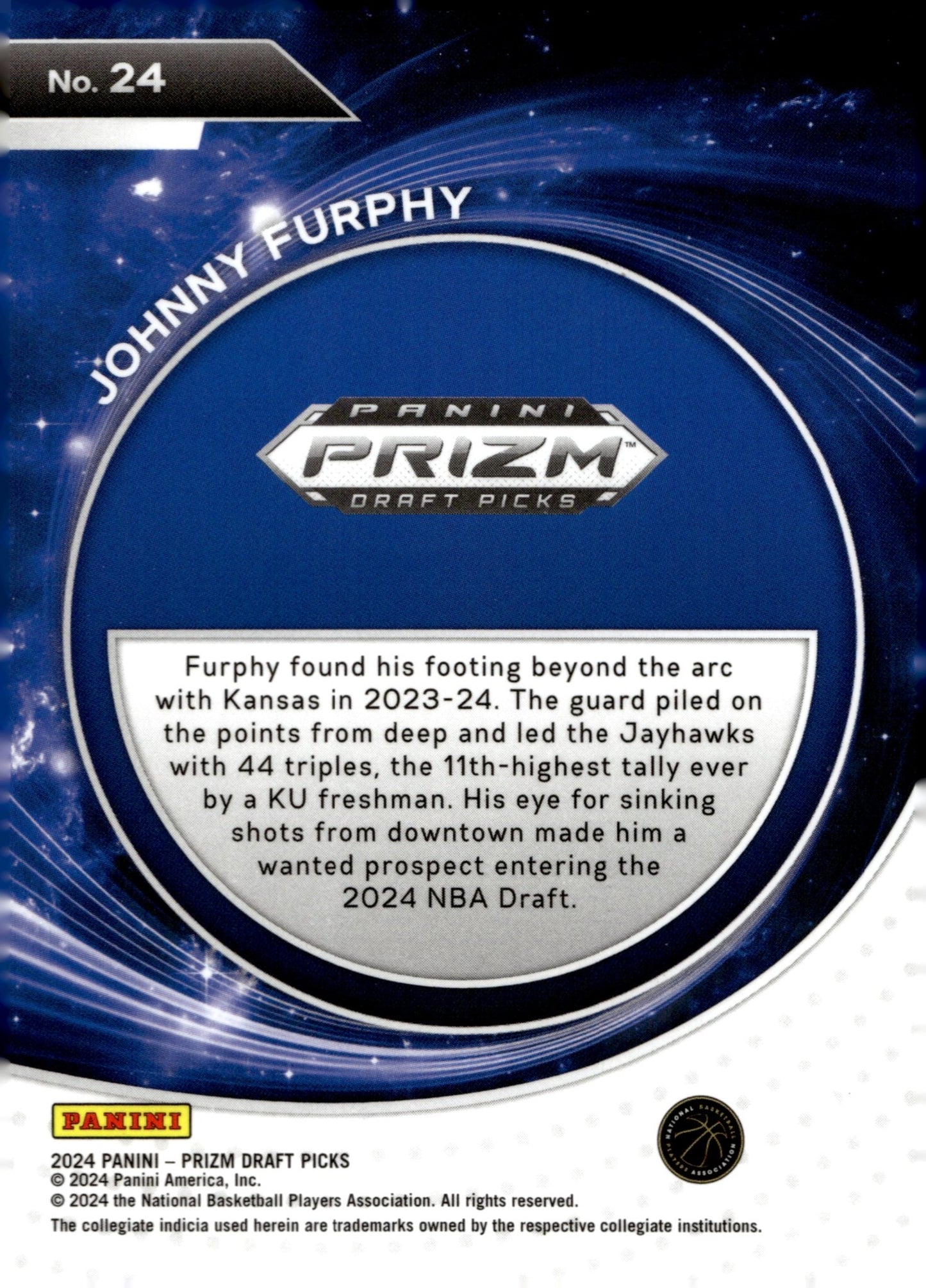 Johnny Furphy 2024 Panini Prizm Draft Picks Student Orientation RC #24 - Collector Store LLC