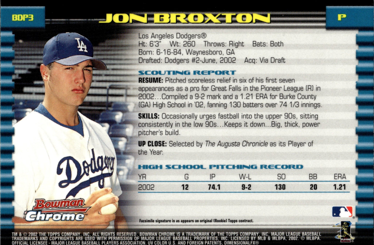 Jon Broxton 2002 Bowman Chrome BDP3 - Collector Store LLC