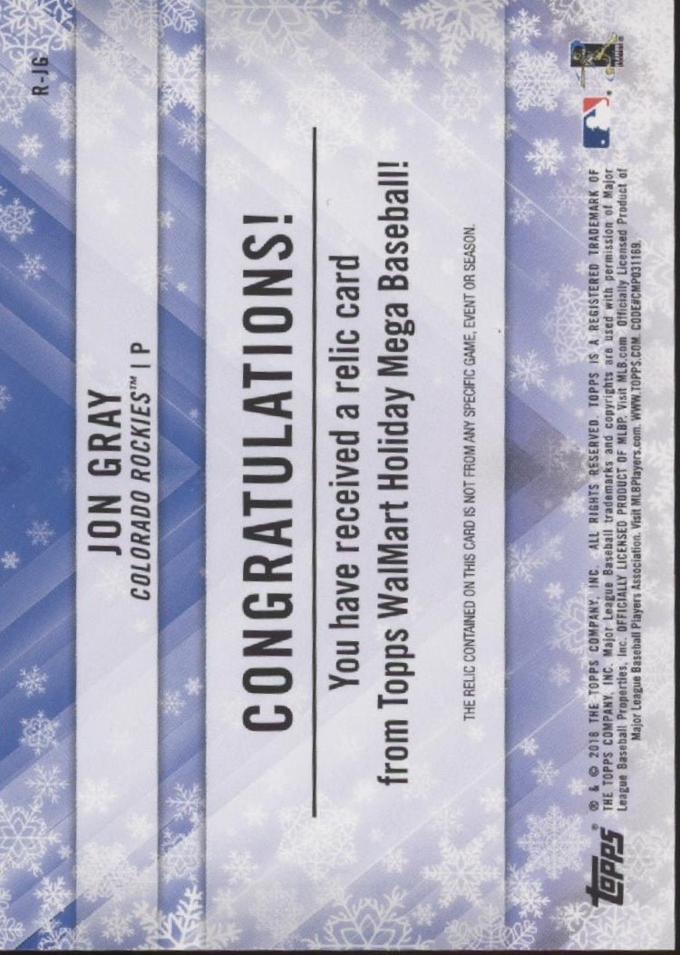 Jon Gray 2018 Topps Walmart Holiday Mega Swatch #R - JG - Collector Store LLC