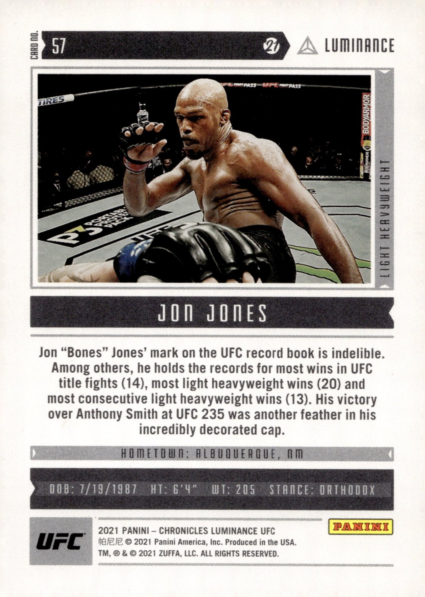 Jon Jones 2021 Panini Chronicles Luminance #57 - Collector Store LLC