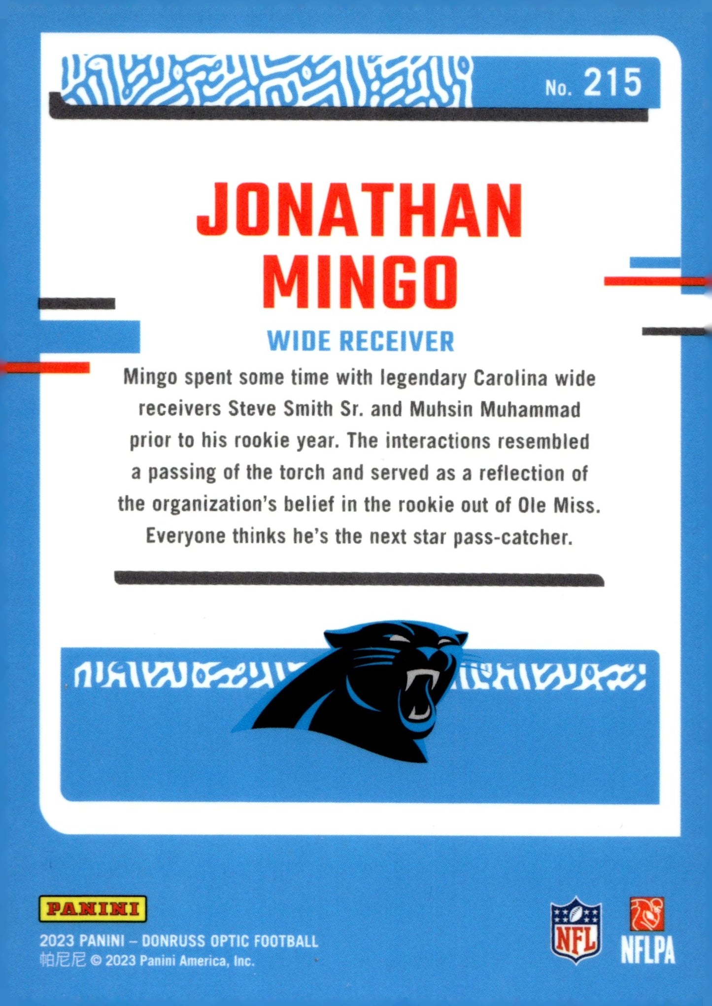Jonathan Mingo 2023 Panini Donruss Optic Rated Rookie RC #215 - Collector Store LLC