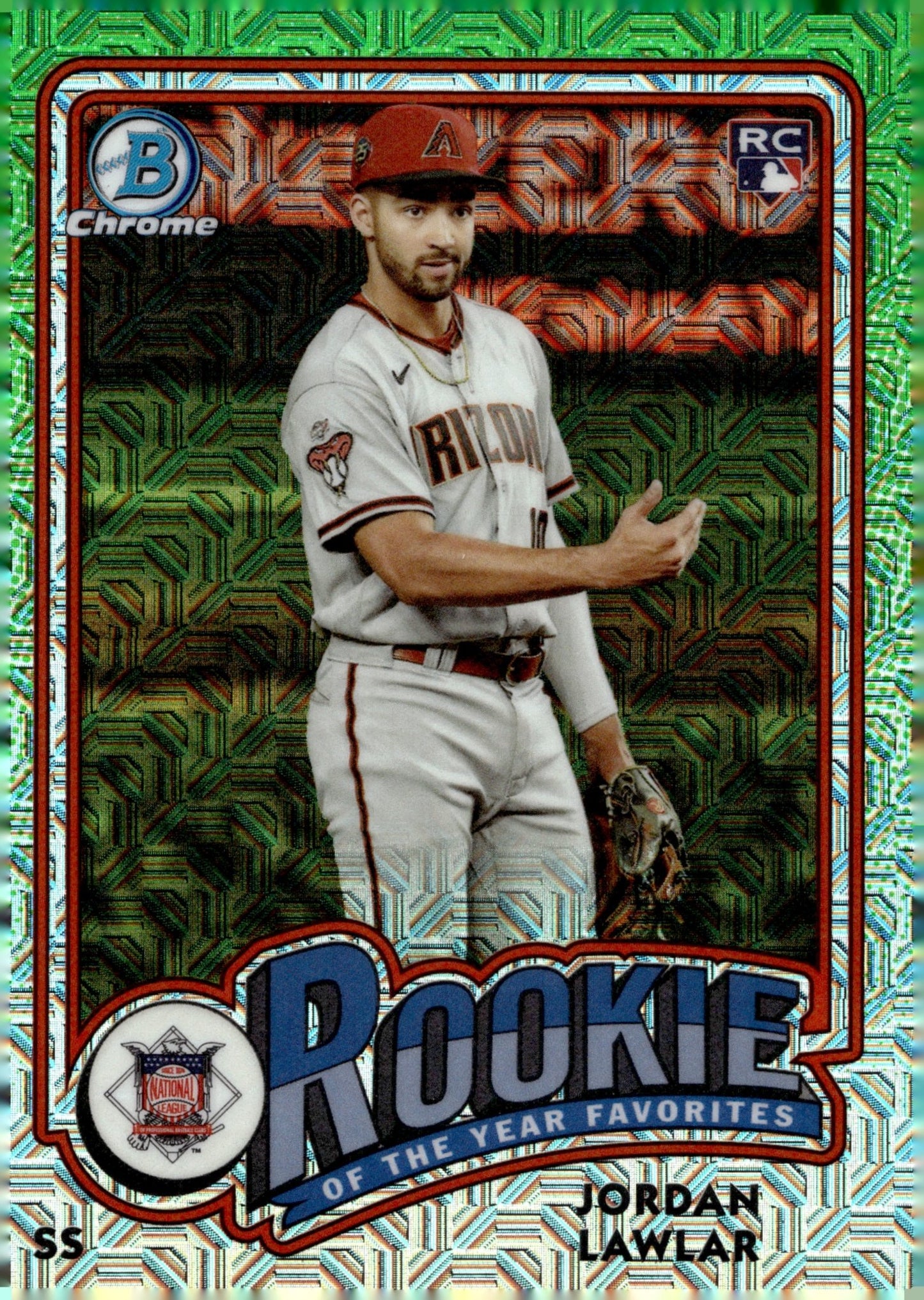 Jordan Lawlar 2024 Bowman Chrome Rookie of the Year Favorites Green Mojo RC #1 - Collector Store LLC