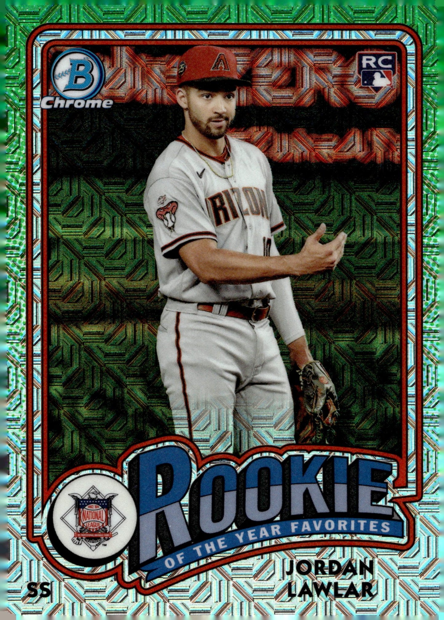 Jordan Lawlar 2024 Bowman Chrome Rookie of the Year Favorites Green Mojo RC #2 - Collector Store LLC