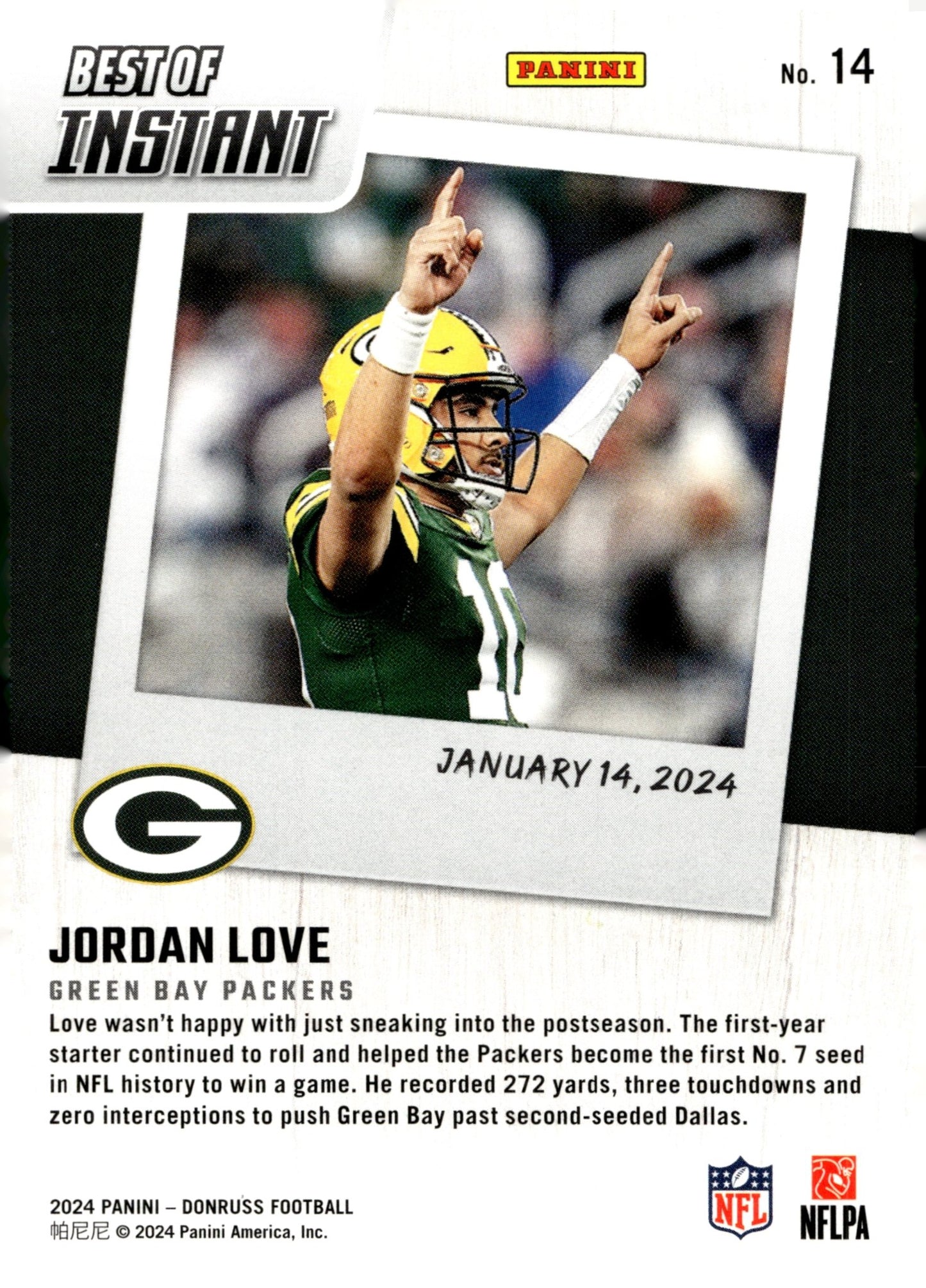 Jordan Love 2024 Panini Donruss Best of Instant #14 - Collector Store LLC