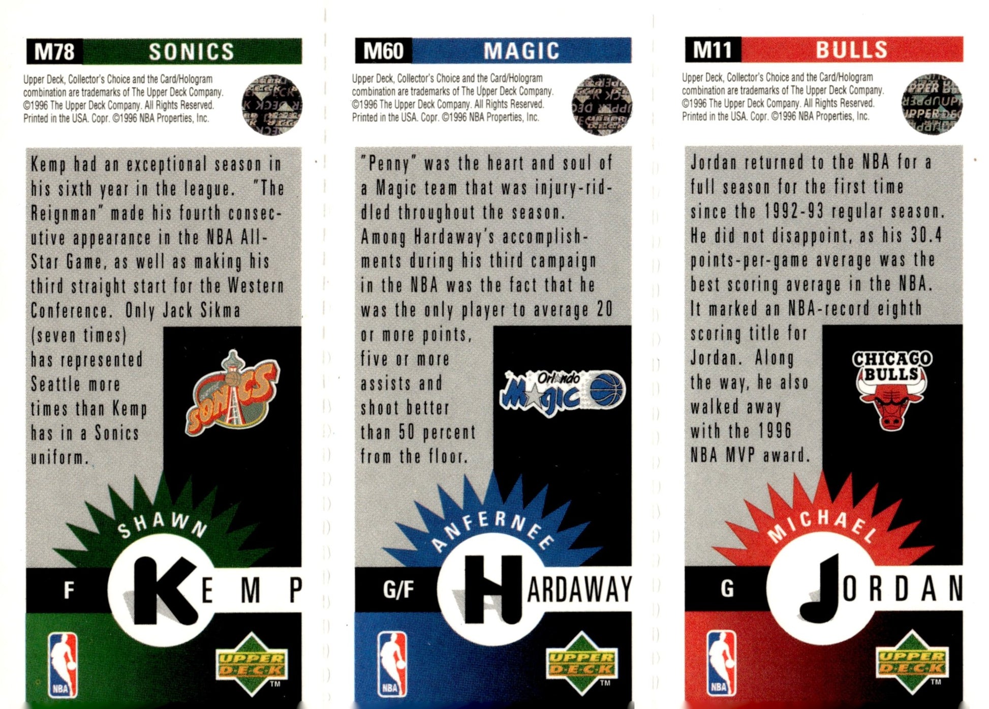 Jordan M11 / Hardaway M60 / Kemp M78 1996 - 97 Upper Deck Collector's Choice #1 - Collector Store LLC