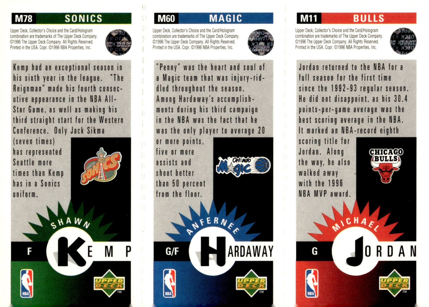 Jordan M11 / Hardaway M60 / Kemp M78 1996 - 97 Upper Deck Collector's Choice #2 - Collector Store LLC