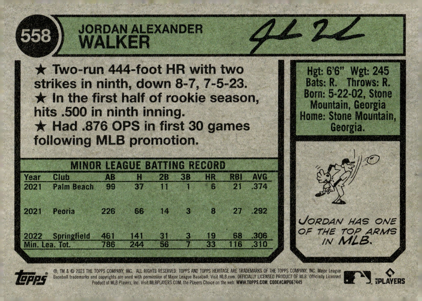Jordan Walker 2023 Topps Heritage RC 558 - Collector Store LLC