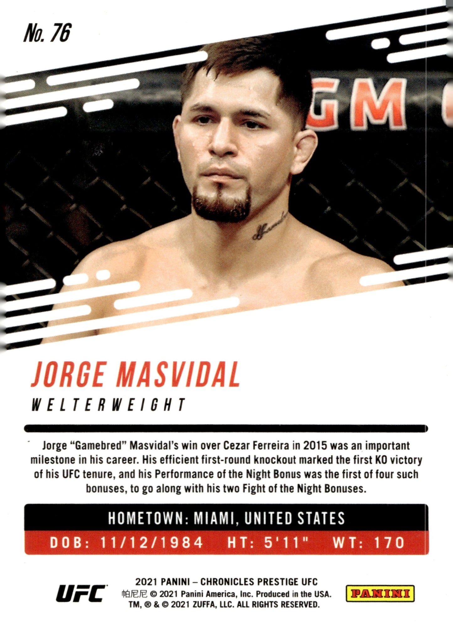 Jorge Masvidal 2021 Panini Chronicles Prestige #76 - Collector Store LLC