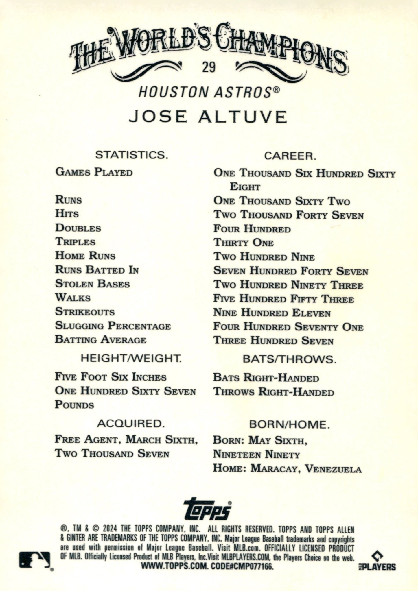 Jose Altuve 2024 Topps Chrome Allen & Ginter #29 - Collector Store LLC