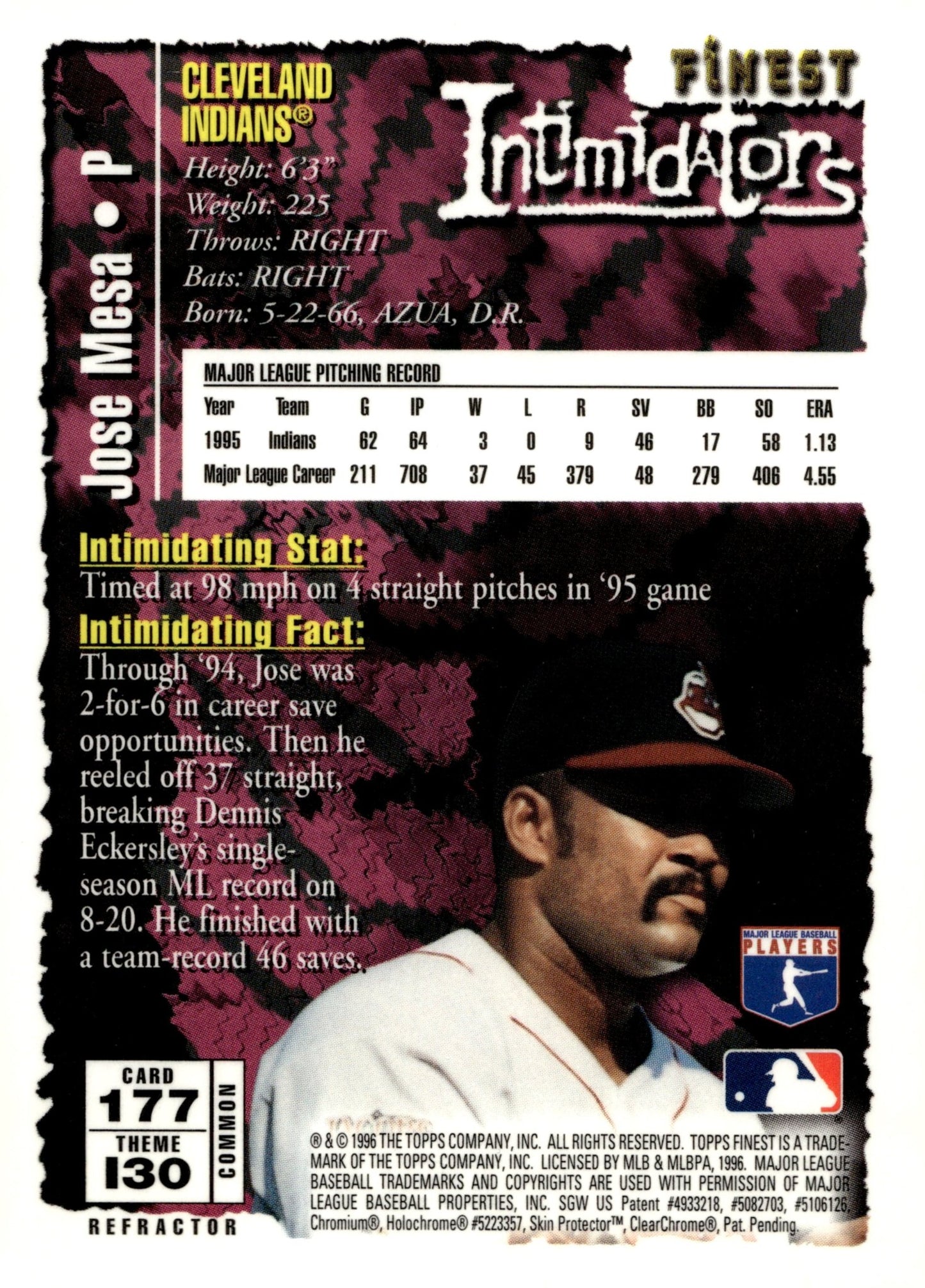 Jose Mesa 1996 Topps Finest Intimidators Refractor #137 - Collector Store LLC