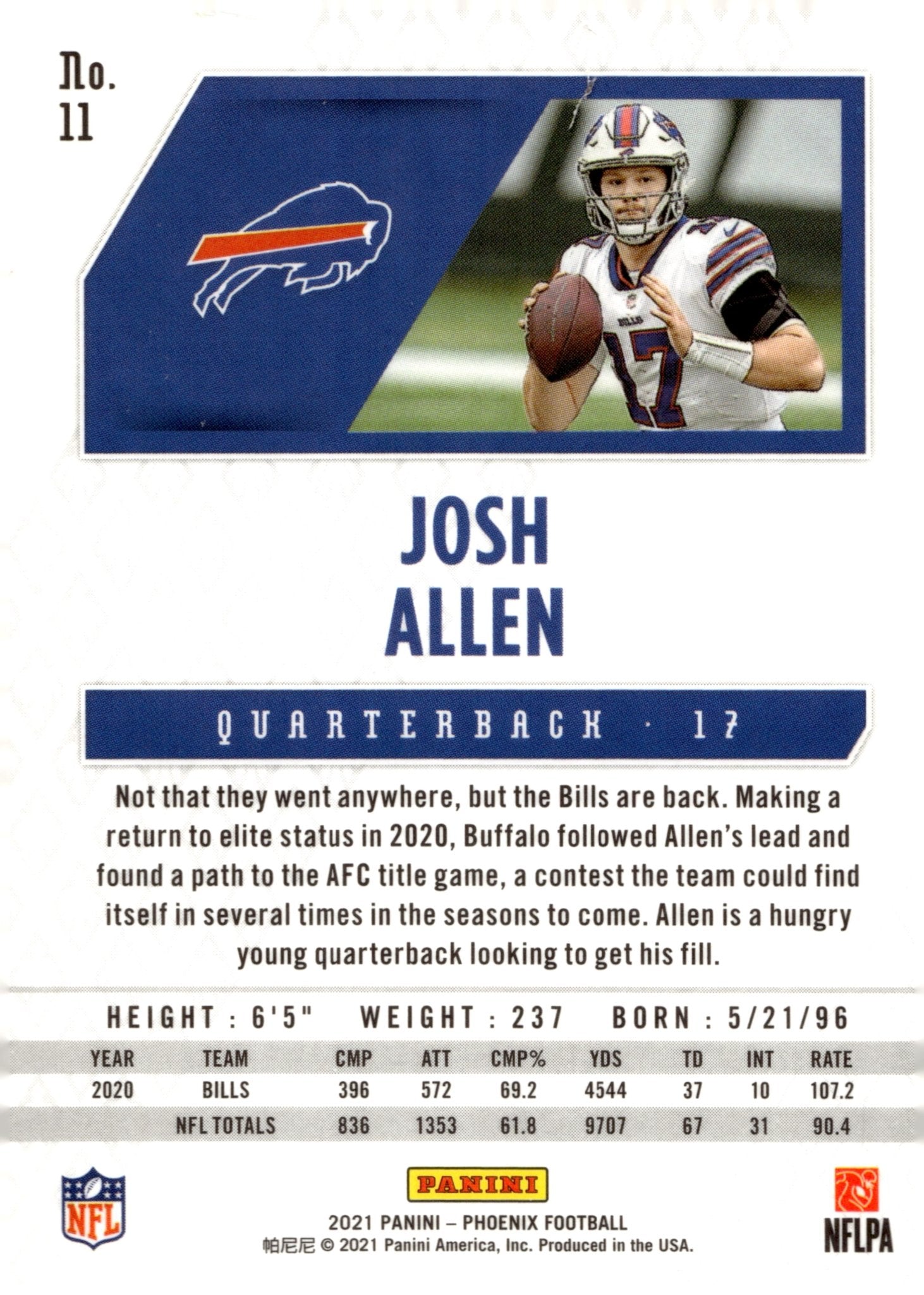 Josh Allen 2020 Panini Phoenix Fire Burst Refractor #11 - Collector Store LLC