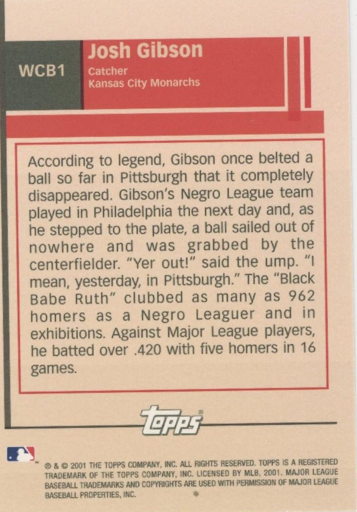 Josh Gibson 2001 Topps What Could Have Been #WCB1 - Collector Store LLC