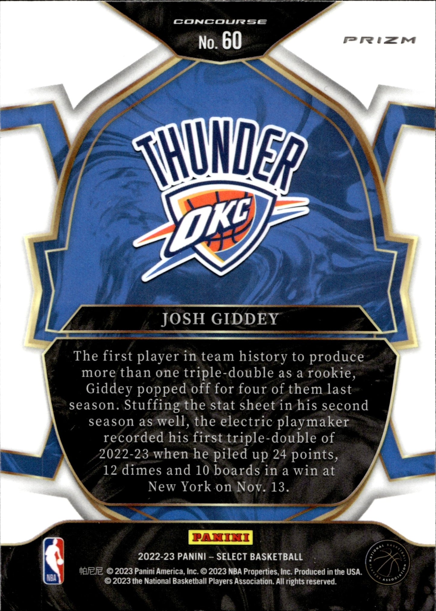 Josh Giddey 2022 - 23 Panini Select Red Wave Prizm #60 - Collector Store LLC