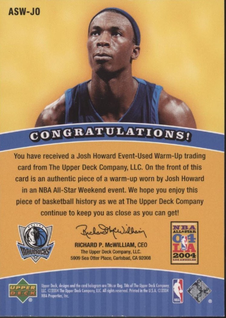 Josh Howard 2004 - 05 Upper Deck All Star Weekend Swatch #ASW - JG - Collector Store LLC