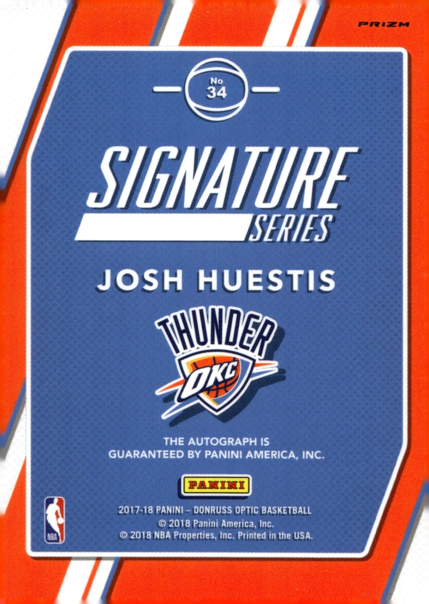 Josh Huestis 2017 - 18 Panini Donruss Optic Signature Series Prizm Auto #34 - Collector Store LLC