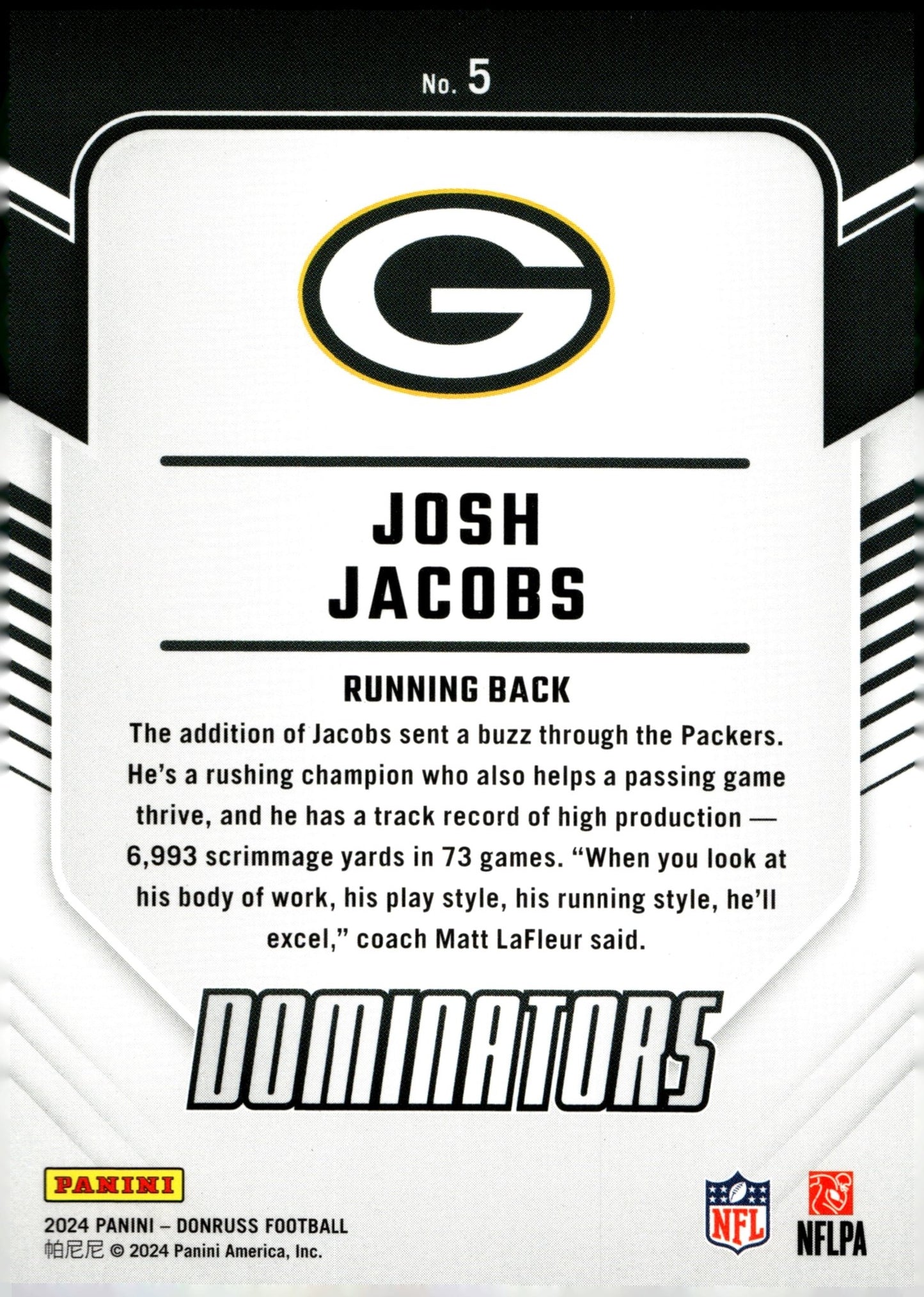 Josh Jacobs 2024 Panini Donruss Dominators #5 - Collector Store LLC