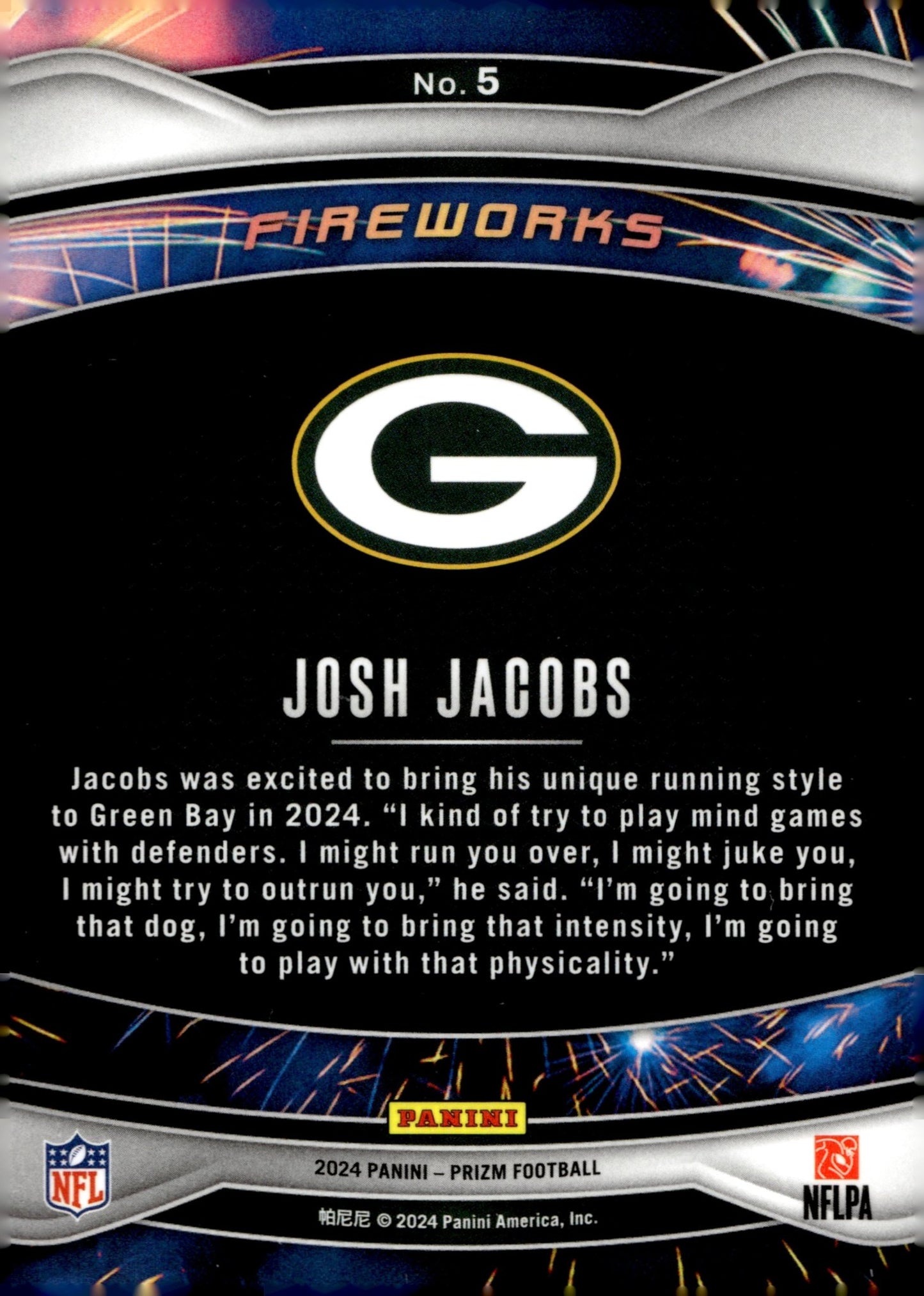 Josh Jacobs 2024 Panini Prizm Fireworks #5 #1 - Collector Store LLC