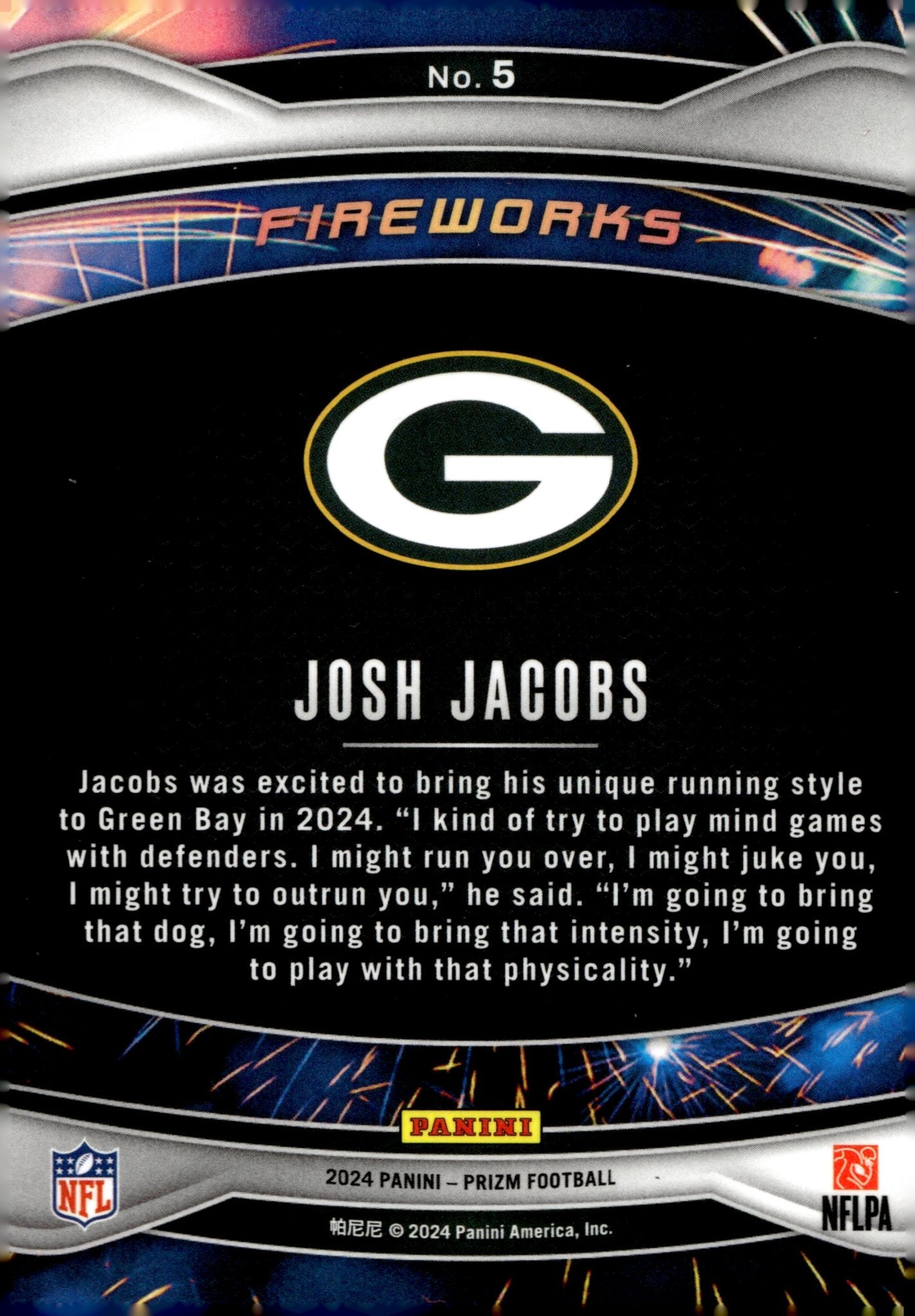 Josh Jacobs 2024 Panini Prizm Fireworks #5 #2 - Collector Store LLC