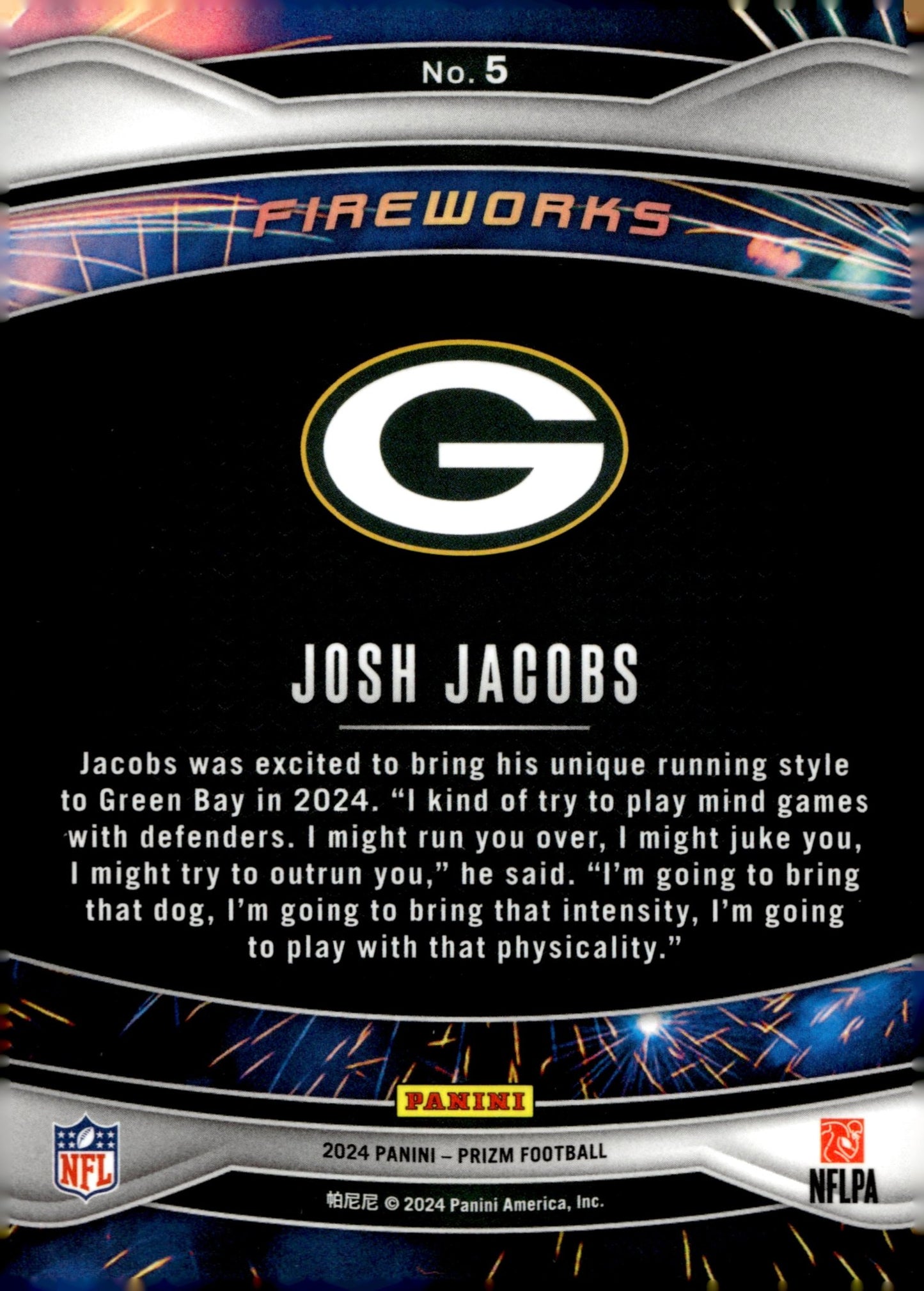Josh Jacobs 2024 Panini Prizm Fireworks #5 #3 - Collector Store LLC