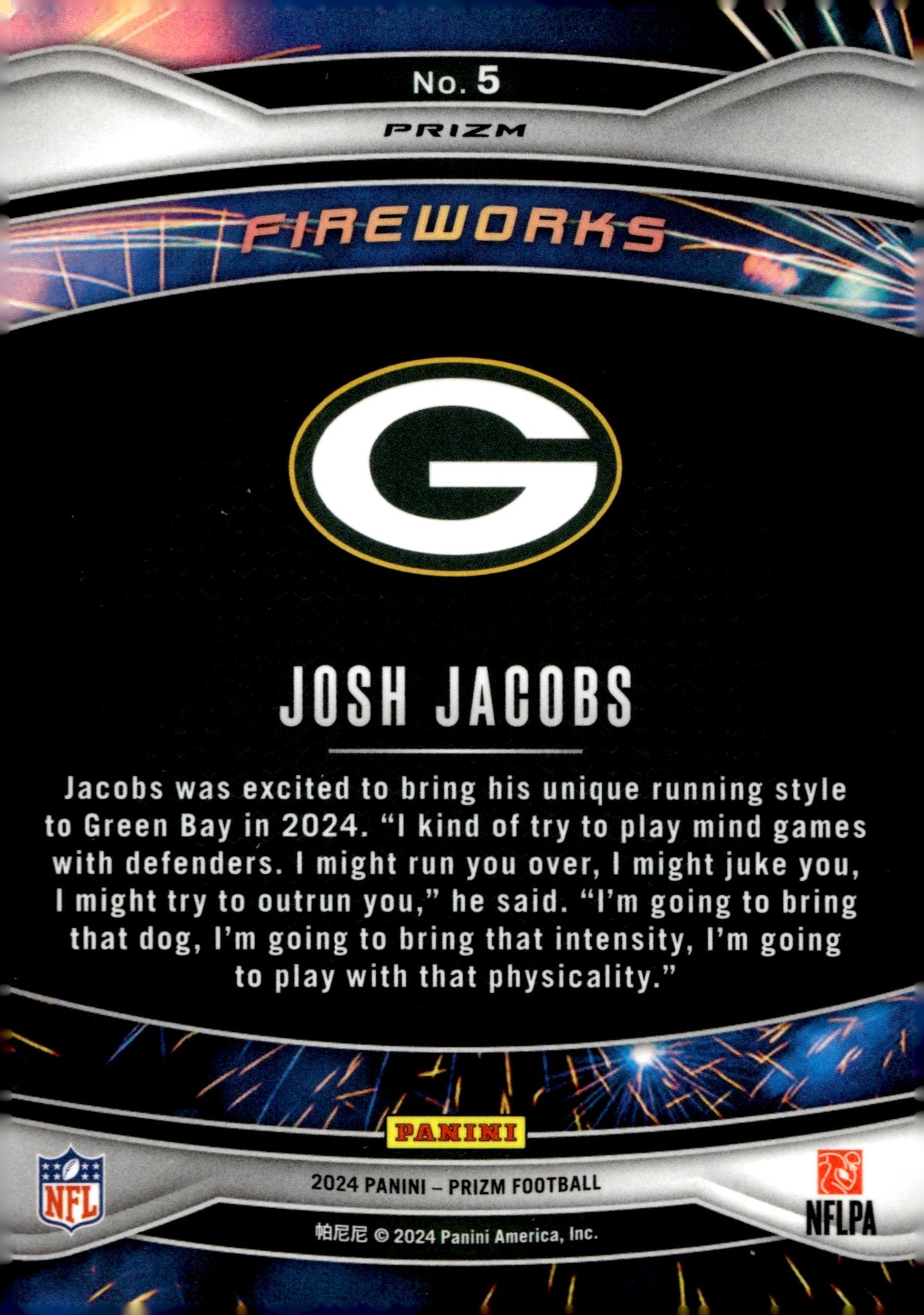 Josh Jacobs 2024 Panini Prizm Fireworks Green Prizm #5 - Collector Store LLC