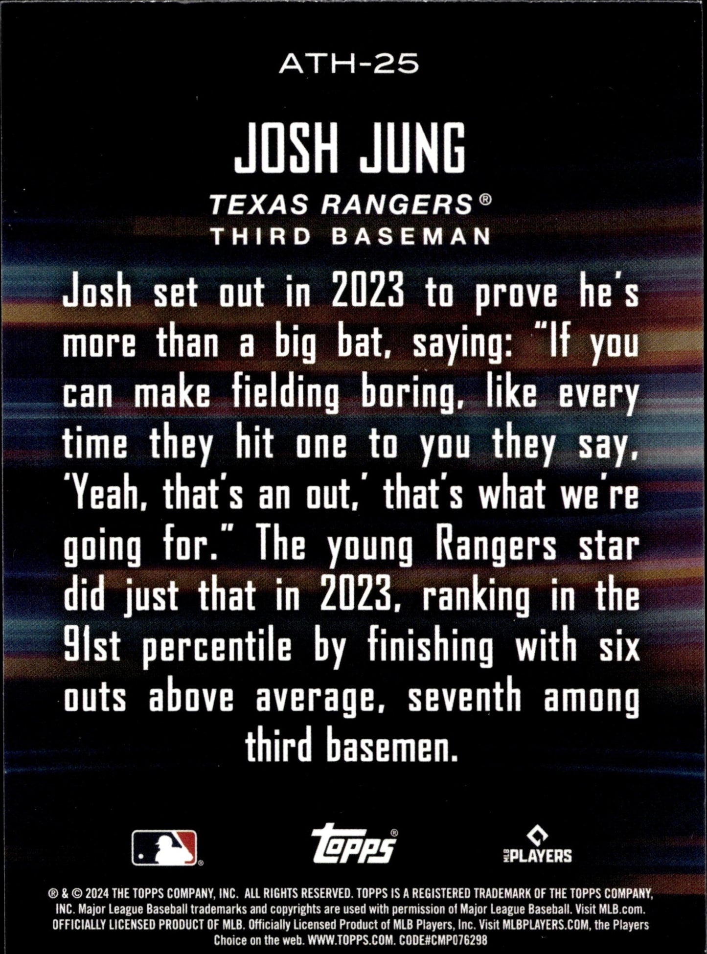Josh Jung 2024 Topps Series 2 Around the Horn ATH - 25 - Collector Store LLC