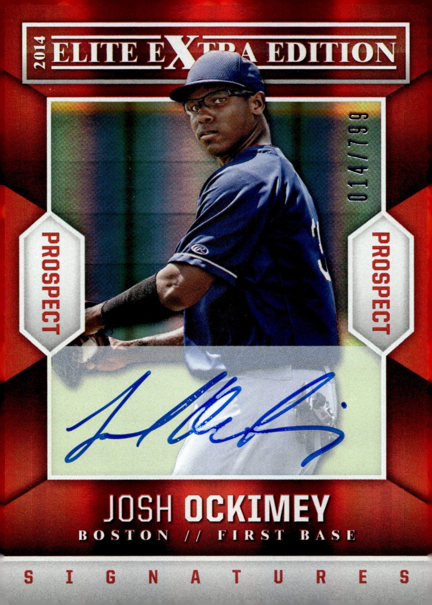 Josh Ockimey 2014 Panini Elite Extra Edition Prospect Red Auto 014/799 #59 - Collector Store LLC