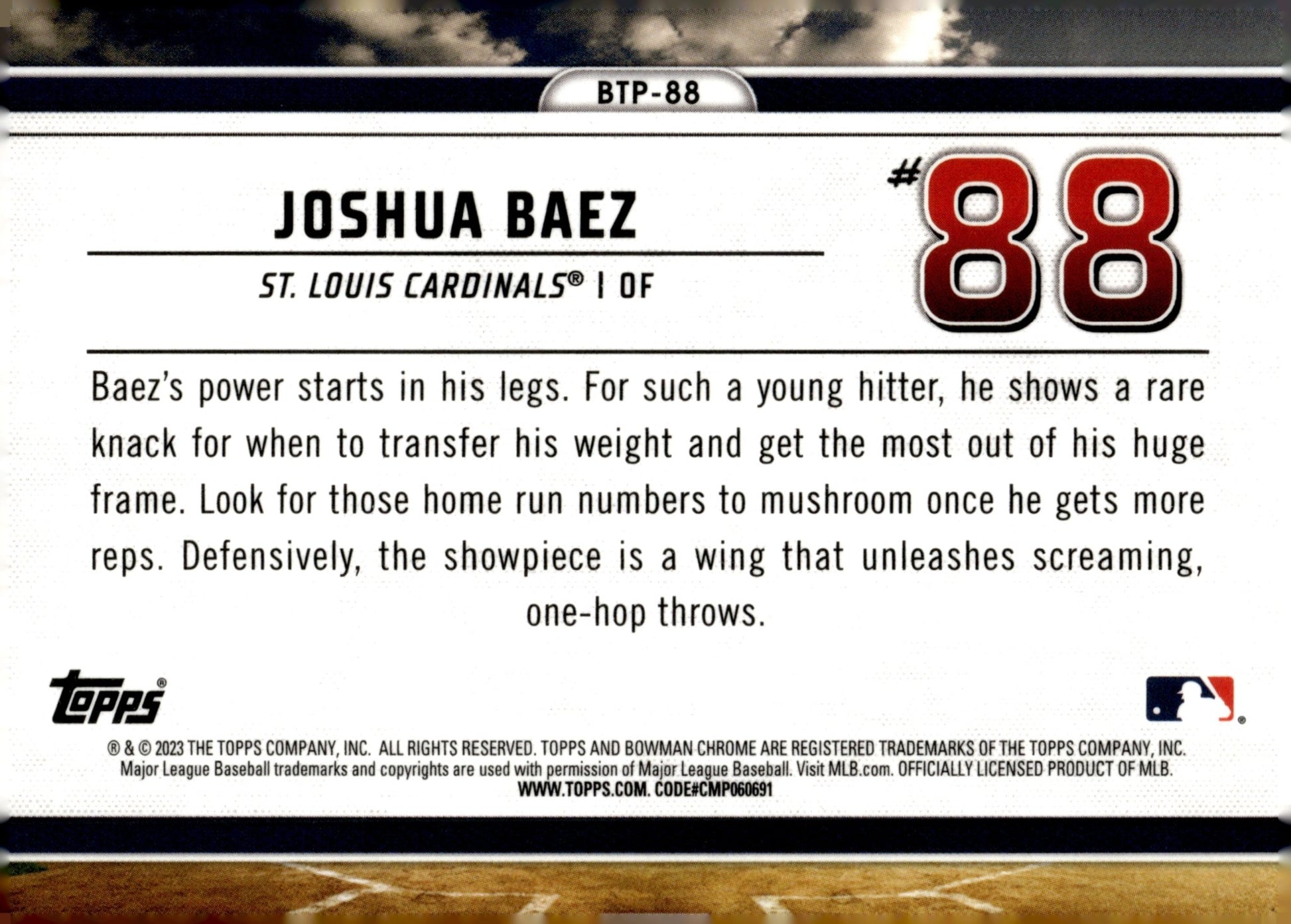 Joshua Baez 2023 Bowman Chrome Scouts Top 100 #88 Refractor #BTP - 88 - Collector Store LLC