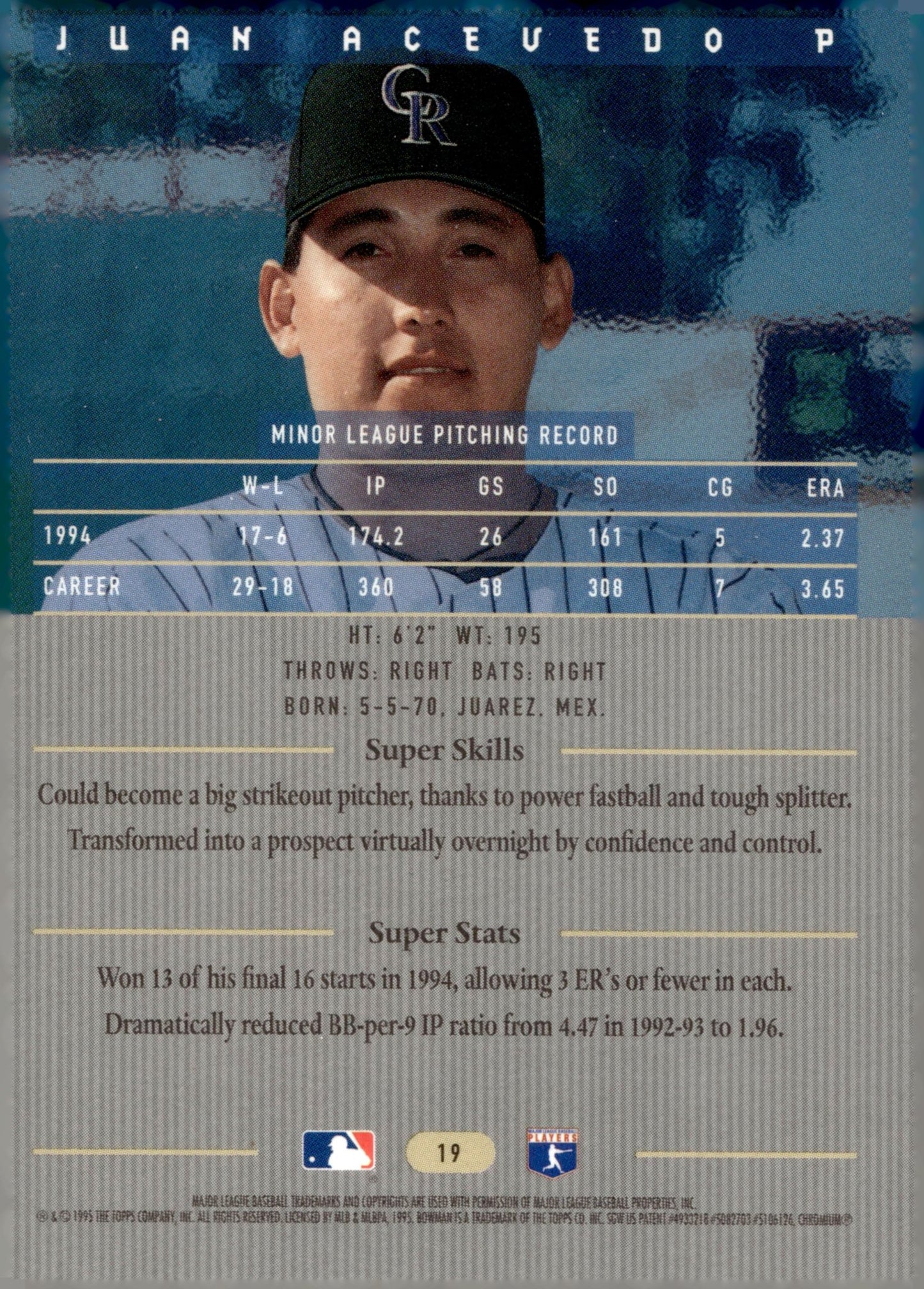 Juan Acevedo 1995 Bowman's Best 19 - Collector Store LLC