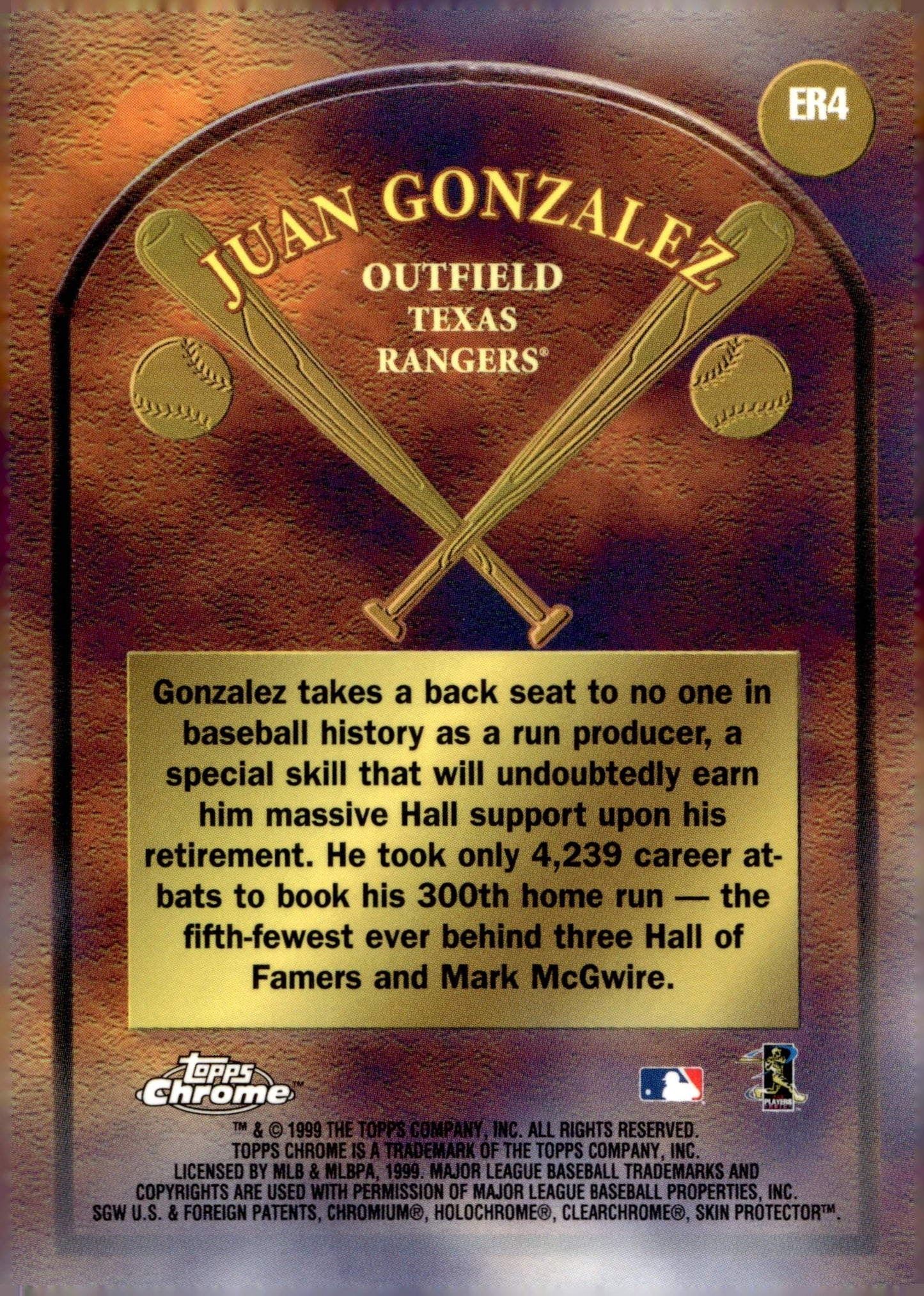 Juan Gonzalez 1999 Topps Chrome Early Road to the Hall ER4 1 - Collector Store LLC