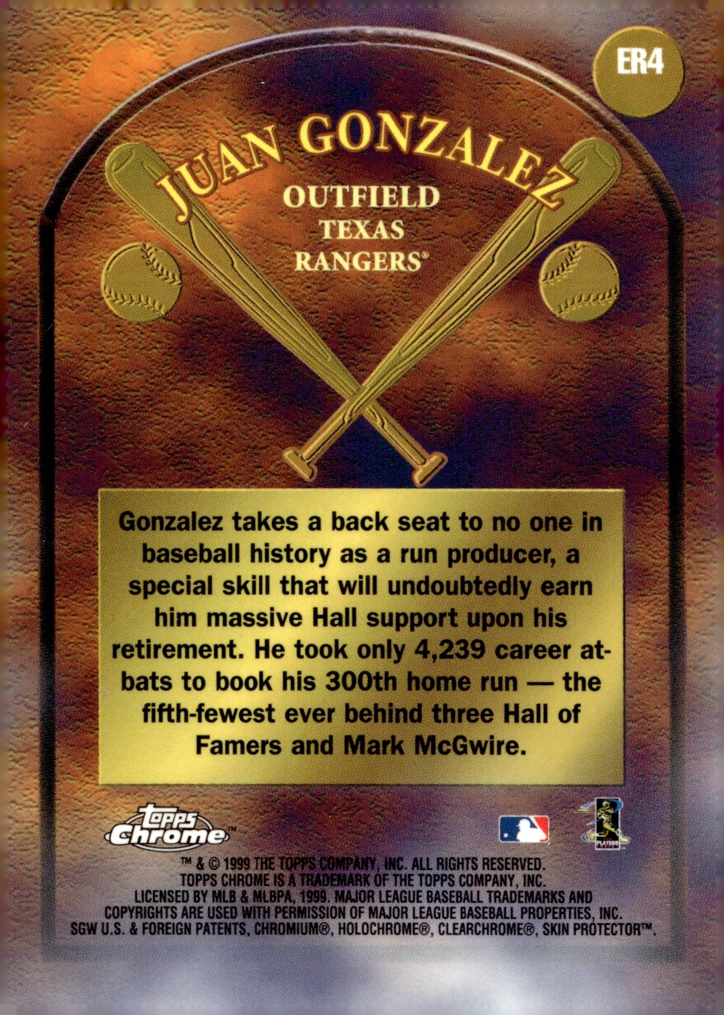 Juan Gonzalez 1999 Topps Chrome Early Road to the Hall ER4 2 - Collector Store LLC