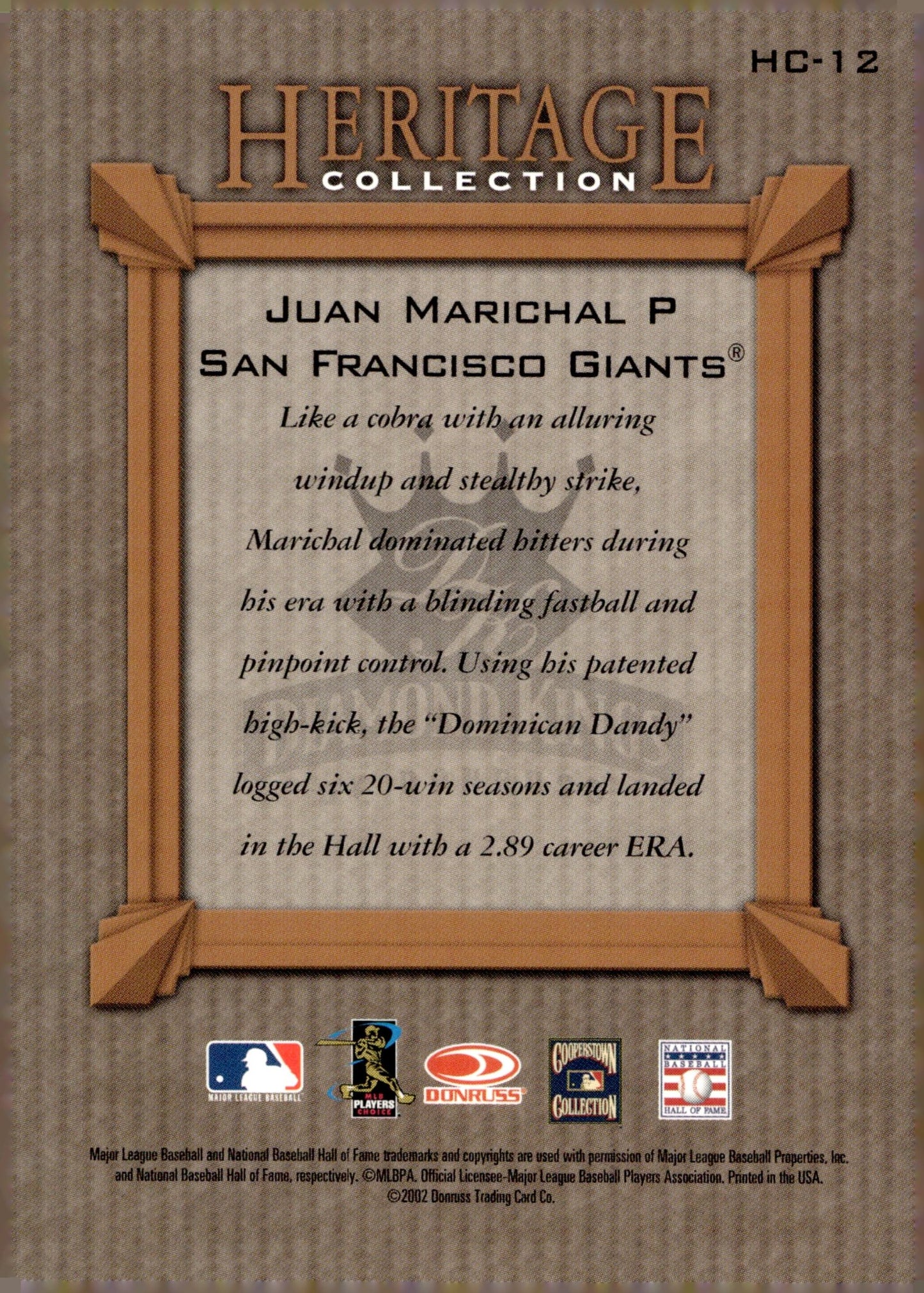 Juan Marichal 2002 Donruss Diamond Kings Heritage Collection HC - 12 - Collector Store LLC