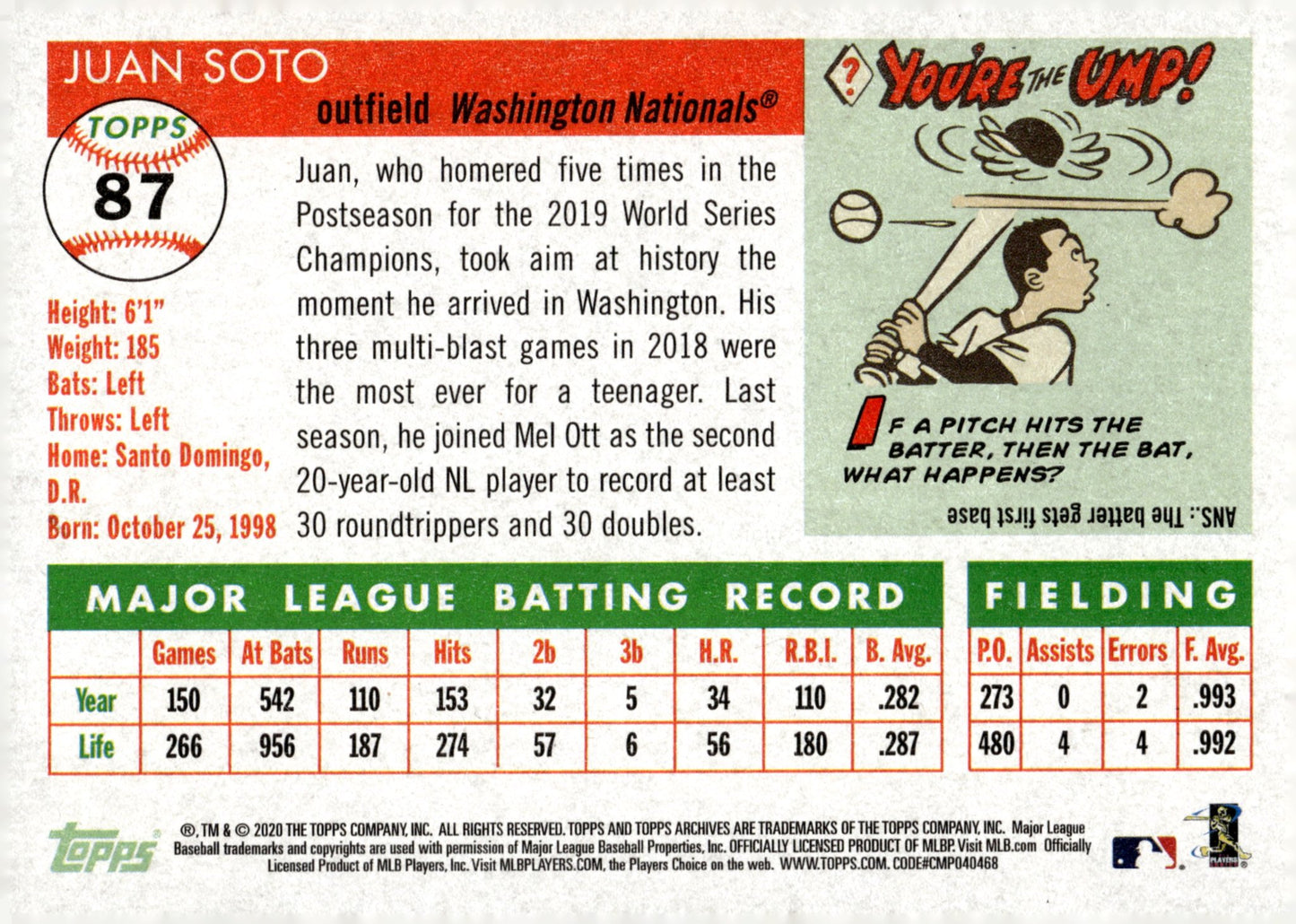 Juan Soto 2020 Topps Heritage #87 - Collector Store LLC