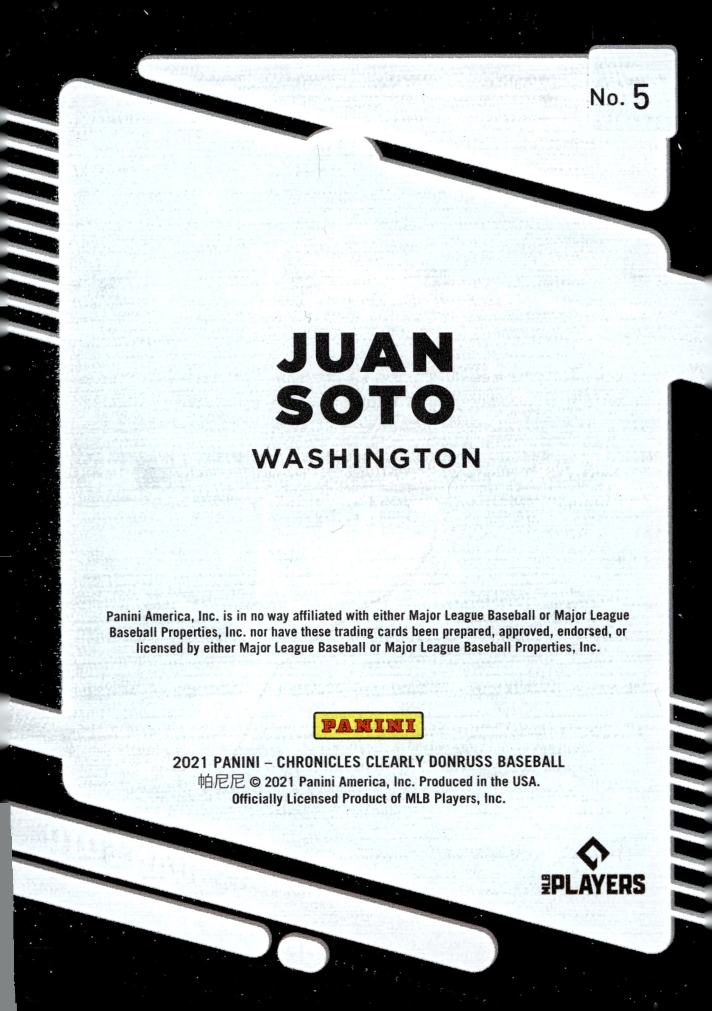 Juan Soto 2021 Panini Chronicles Clearly Donruss 5 1 - Collector Store LLC