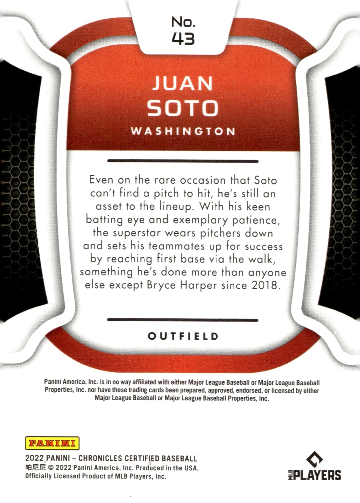 Juan Soto 2022 Panini Chronicles Certified 43 - Collector Store LLC