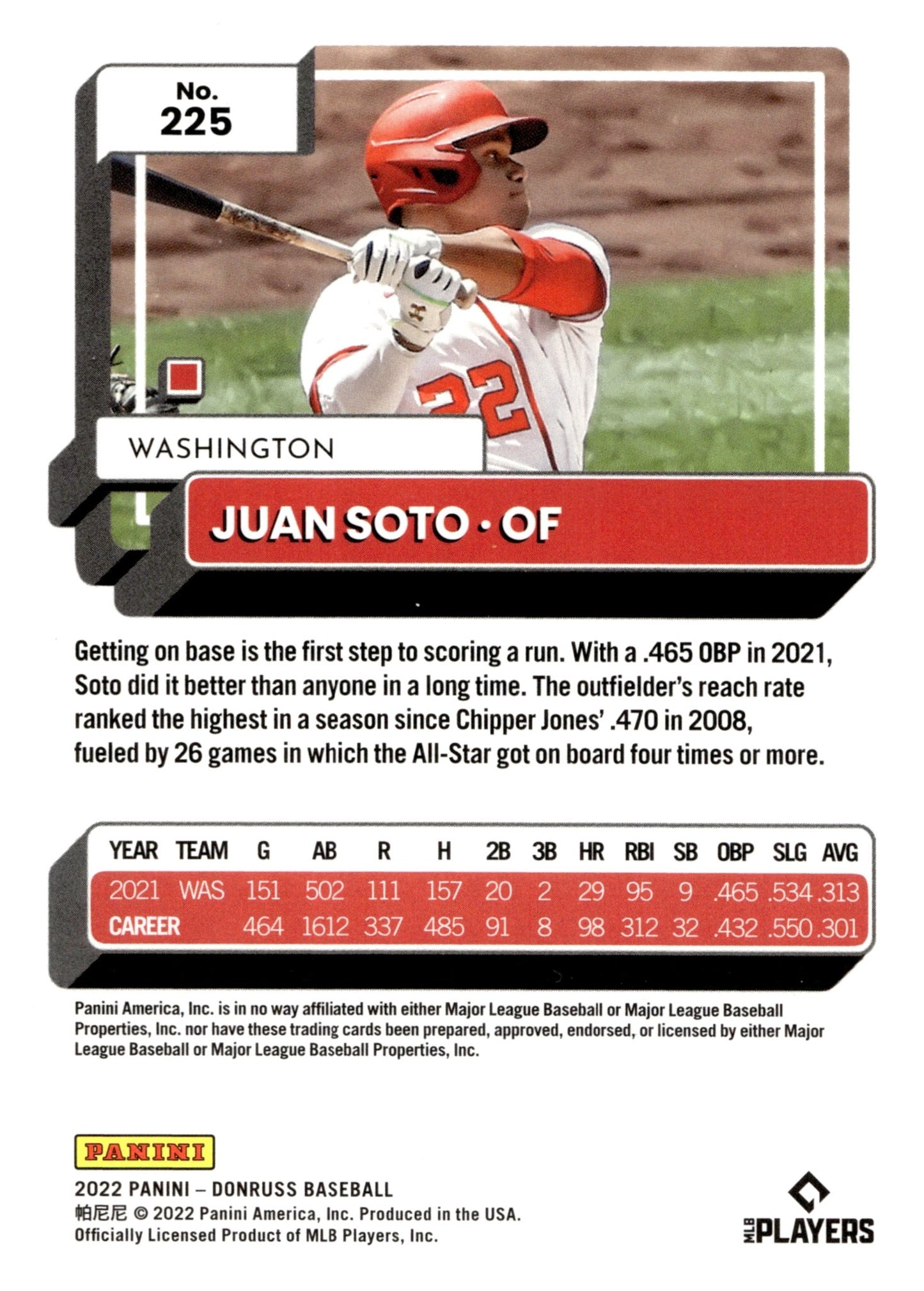 Juan Soto 2022 Panini Donruss Orange Foil #225 - Collector Store LLC