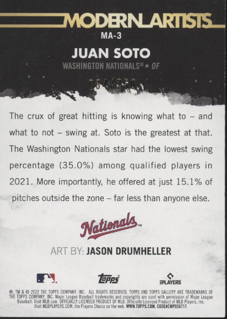 Juan Soto 2022 Topps Gallery Modern Artists 034/250#MA - 3 - Collector Store LLC