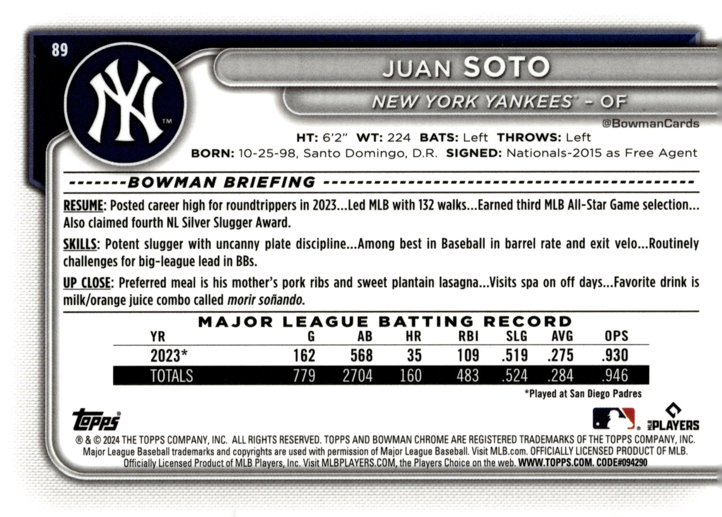 Juan Soto 2024 Bowman Chrome Mojo Refractor 89 1 - Collector Store LLC