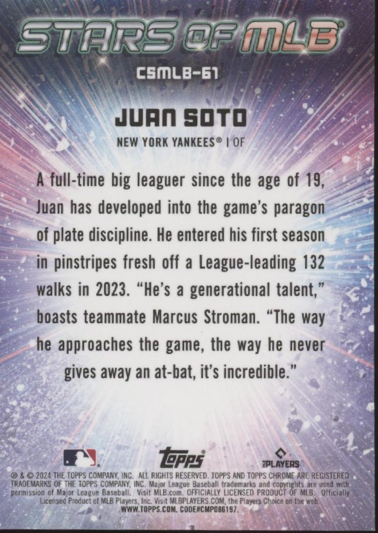 Juan Soto 2024 Topps Chrome Stars of MLB Red Refractor 28/75 CSMLB - 61 - Collector Store LLC