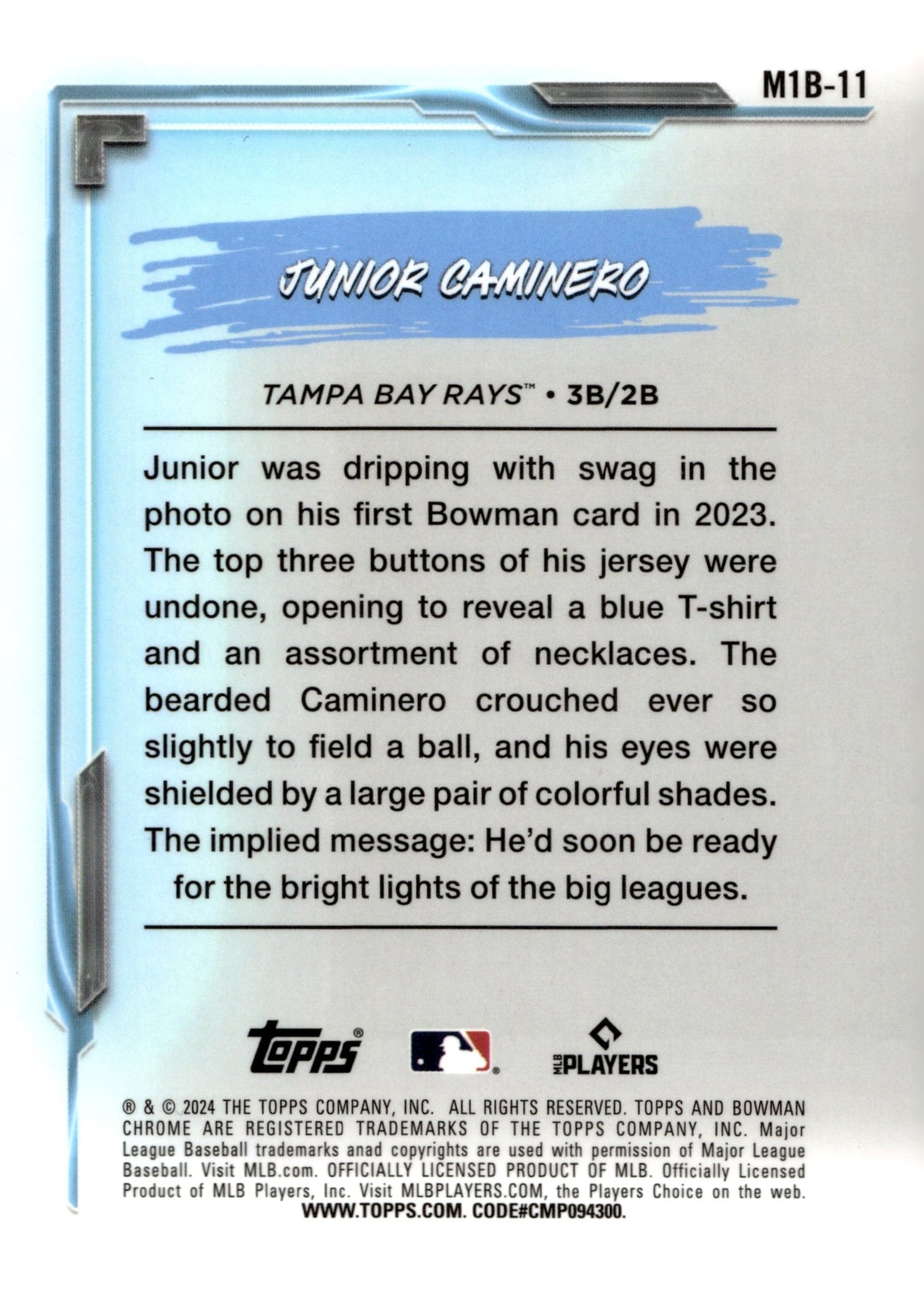 Junior Caminero 2024 Bowman Chrome My 1st Bowman Mojo Refractor RC #M1B - 11 - Collector Store LLC