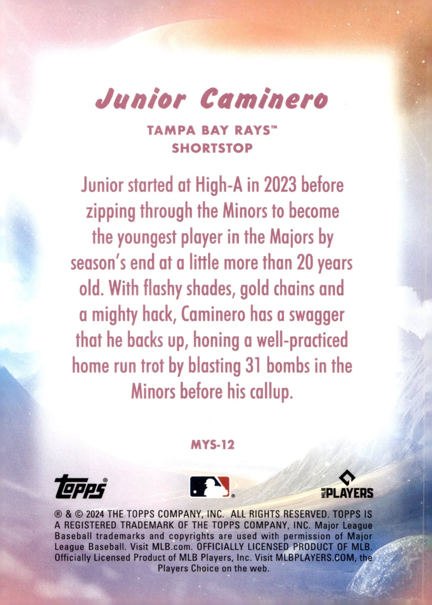 Junior Caminero 2024 Topps Update Series Mystical RC #MYS - 12 #1 - Collector Store LLC