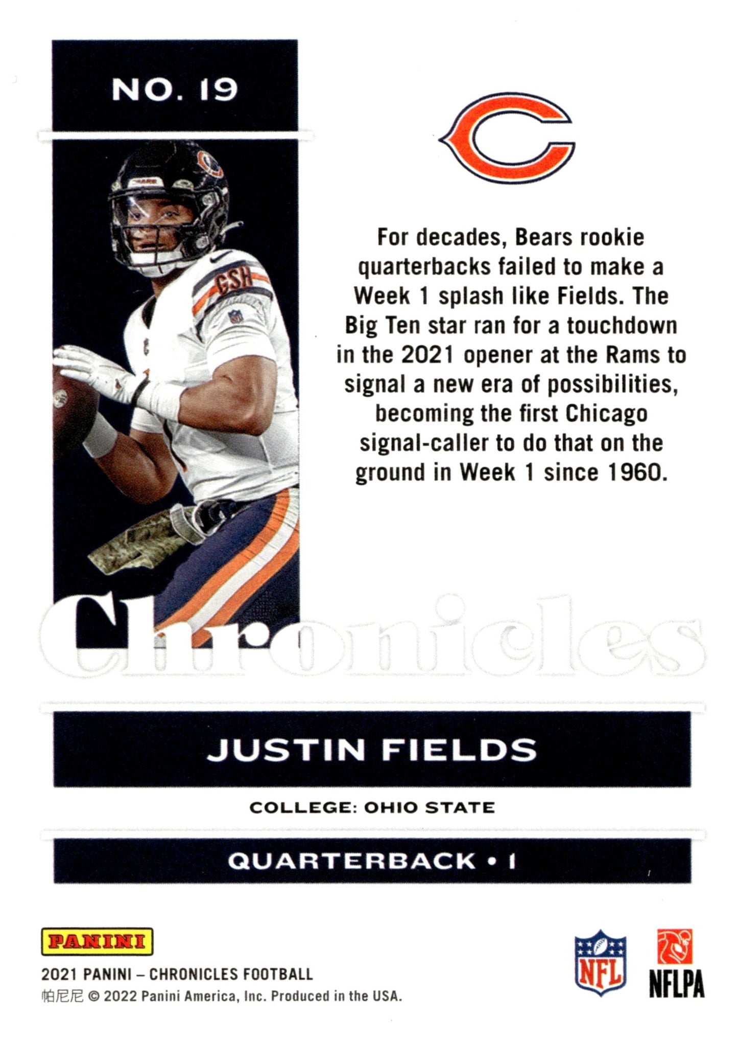 Justin Fields 2021 Panini Chronicles RC #19 - Collector Store LLC