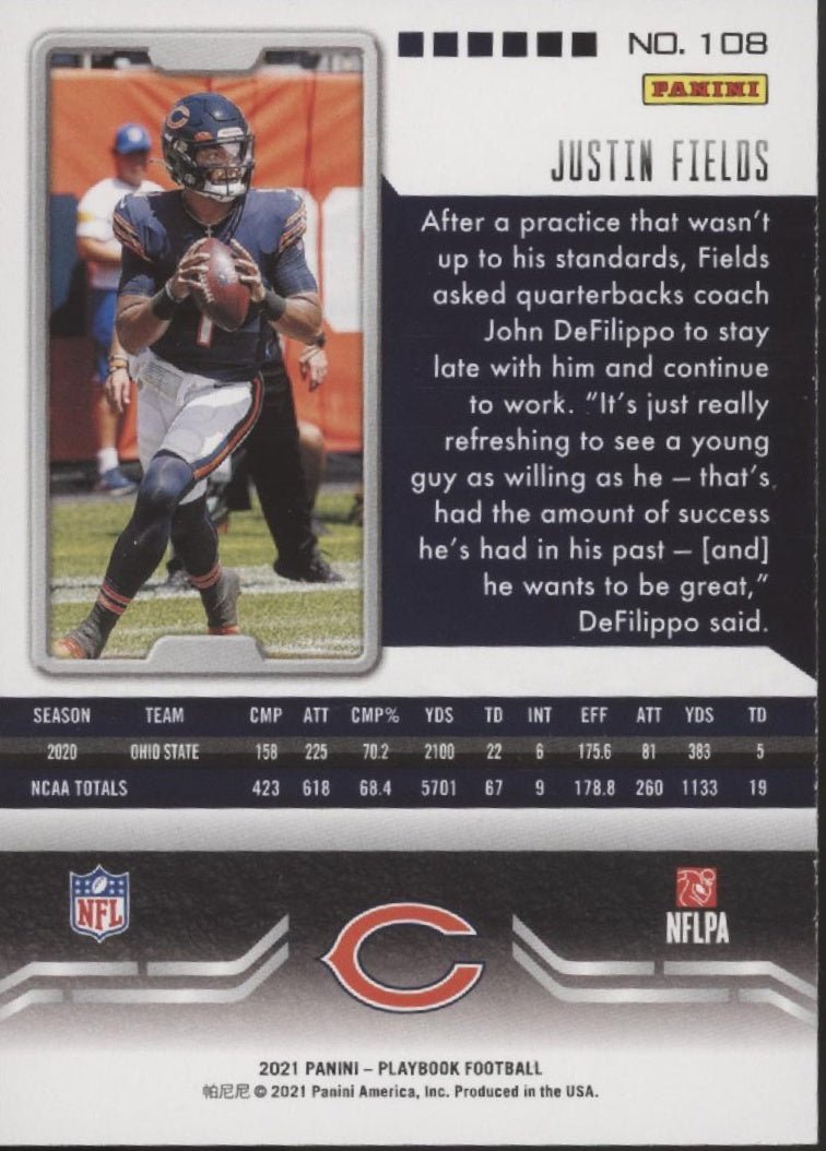 Justin Fields 2021 Panini Playbook RC #108 - Collector Store LLC