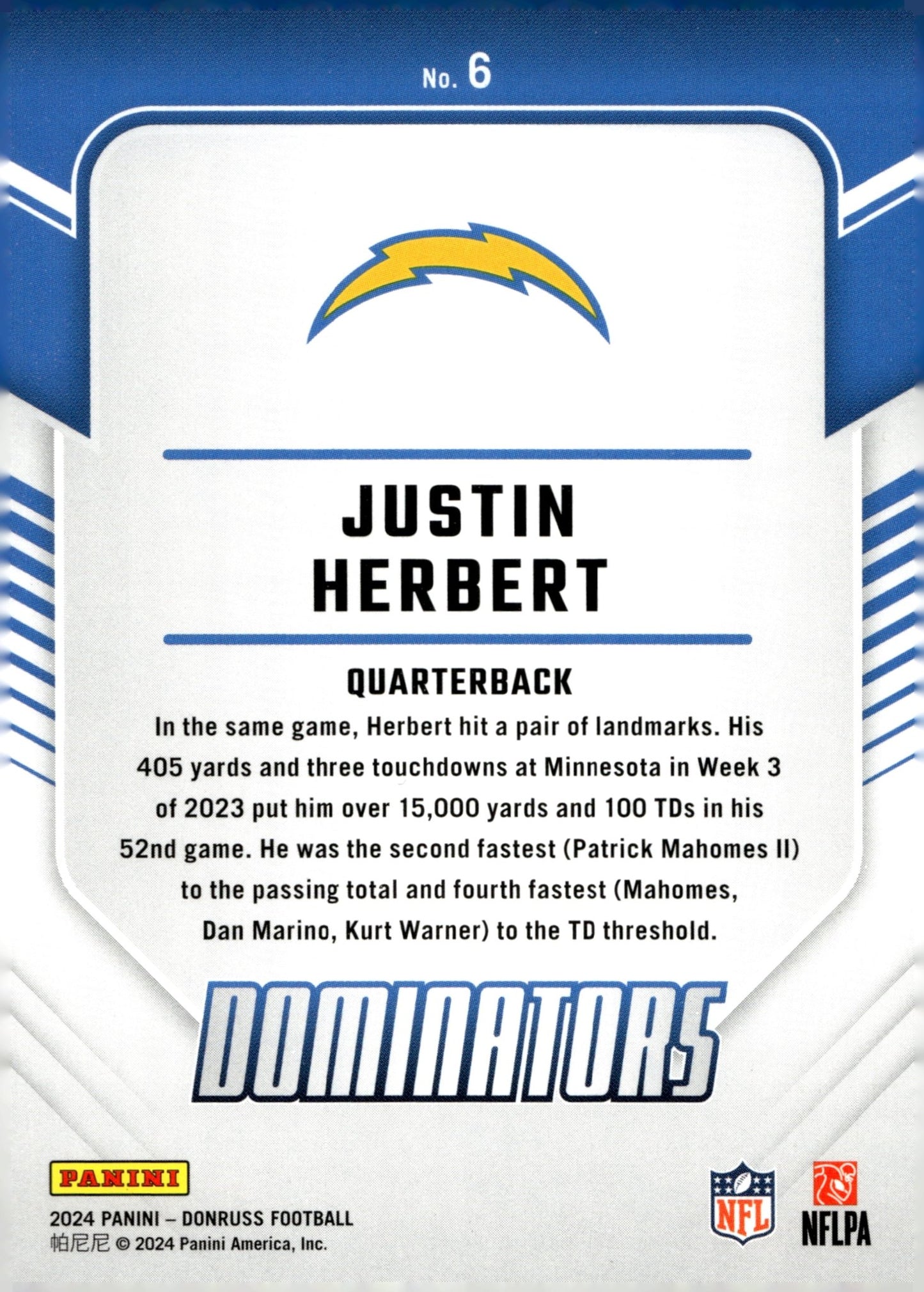 Justin Herbert 2024 Panini Donruss Dominators #6 - Collector Store LLC