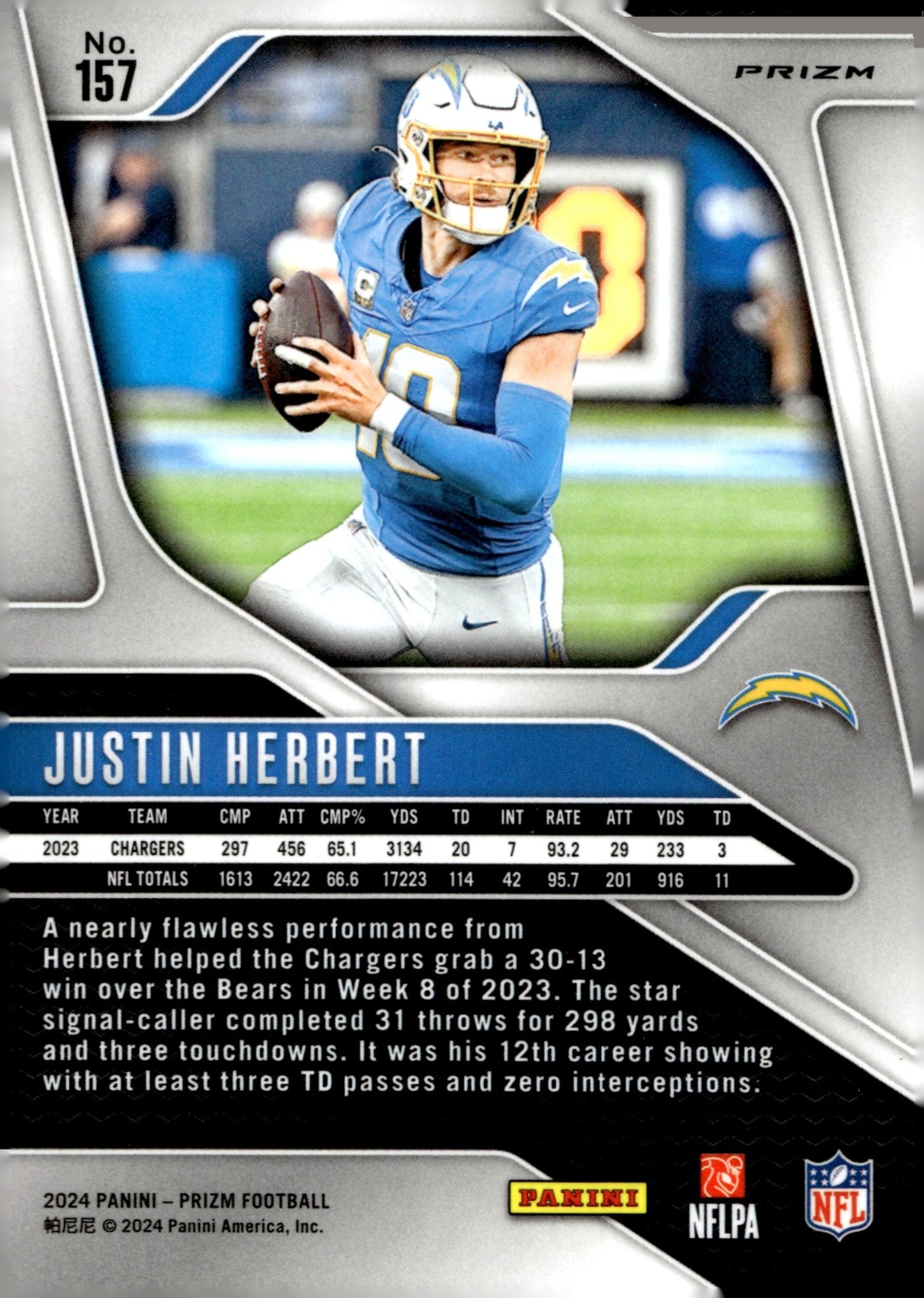 Justin Herbert 2024 Panini Prizm Red White & Blue Prizm #157 - Collector Store LLC