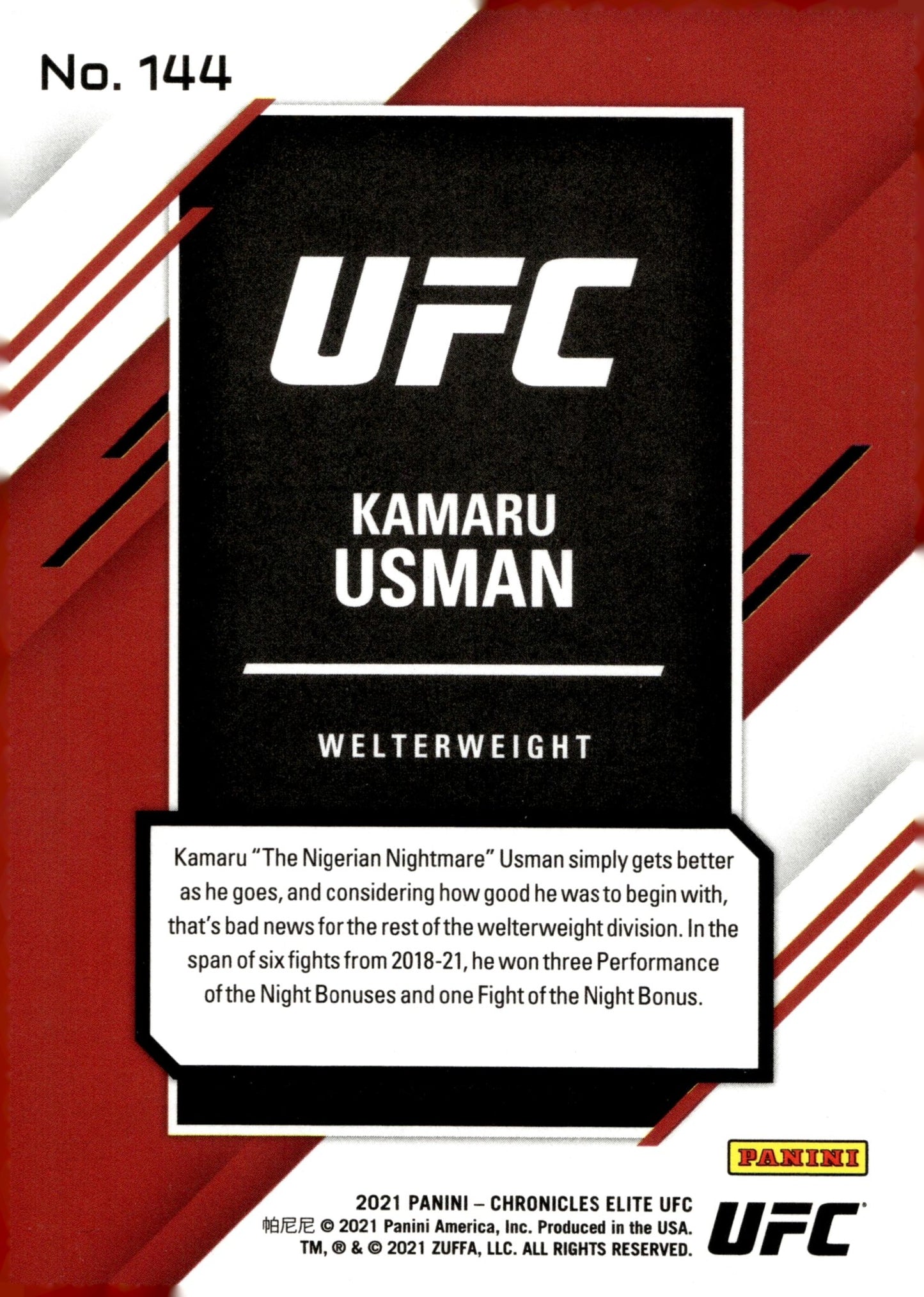 Kamaru Usman 2021 Panini Chronicles Elite Holo #144 - Collector Store LLC
