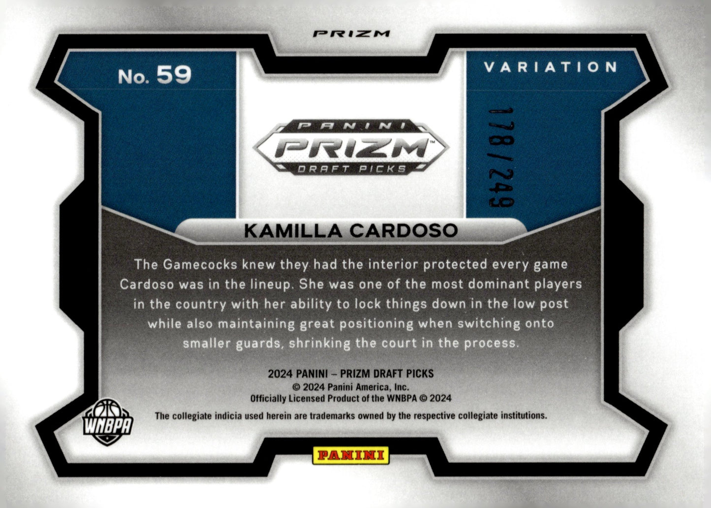 Kamilla Cardoso 2024 Prizm Draft Picks Variation Blue Wave Prizm RC 178/249 - Collector Store LLC